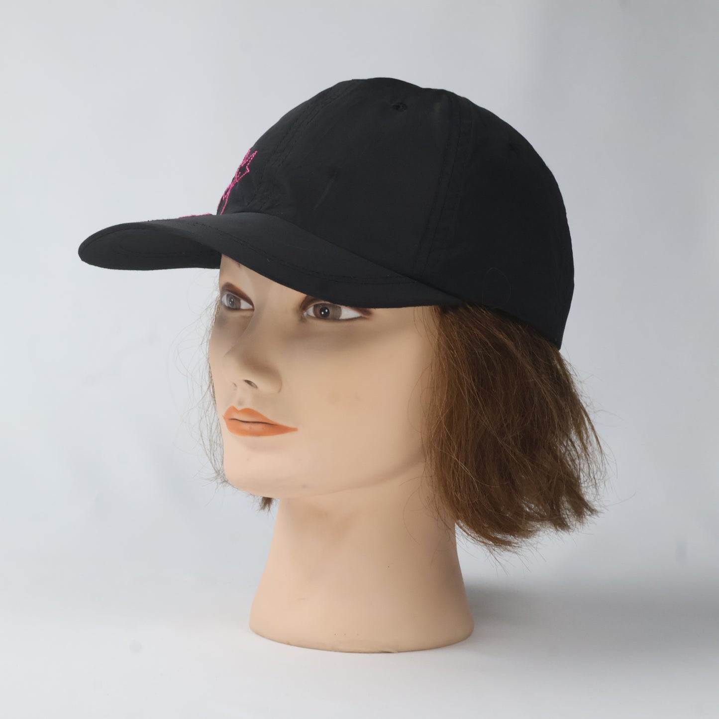 Pink Floral Embroidered Technical Cap - Black