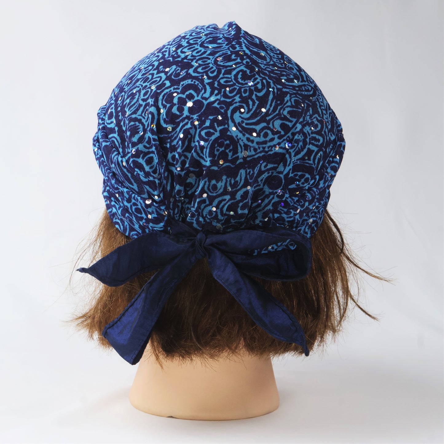 Rhinestone Scarf Visor Cap - Blue Paisley