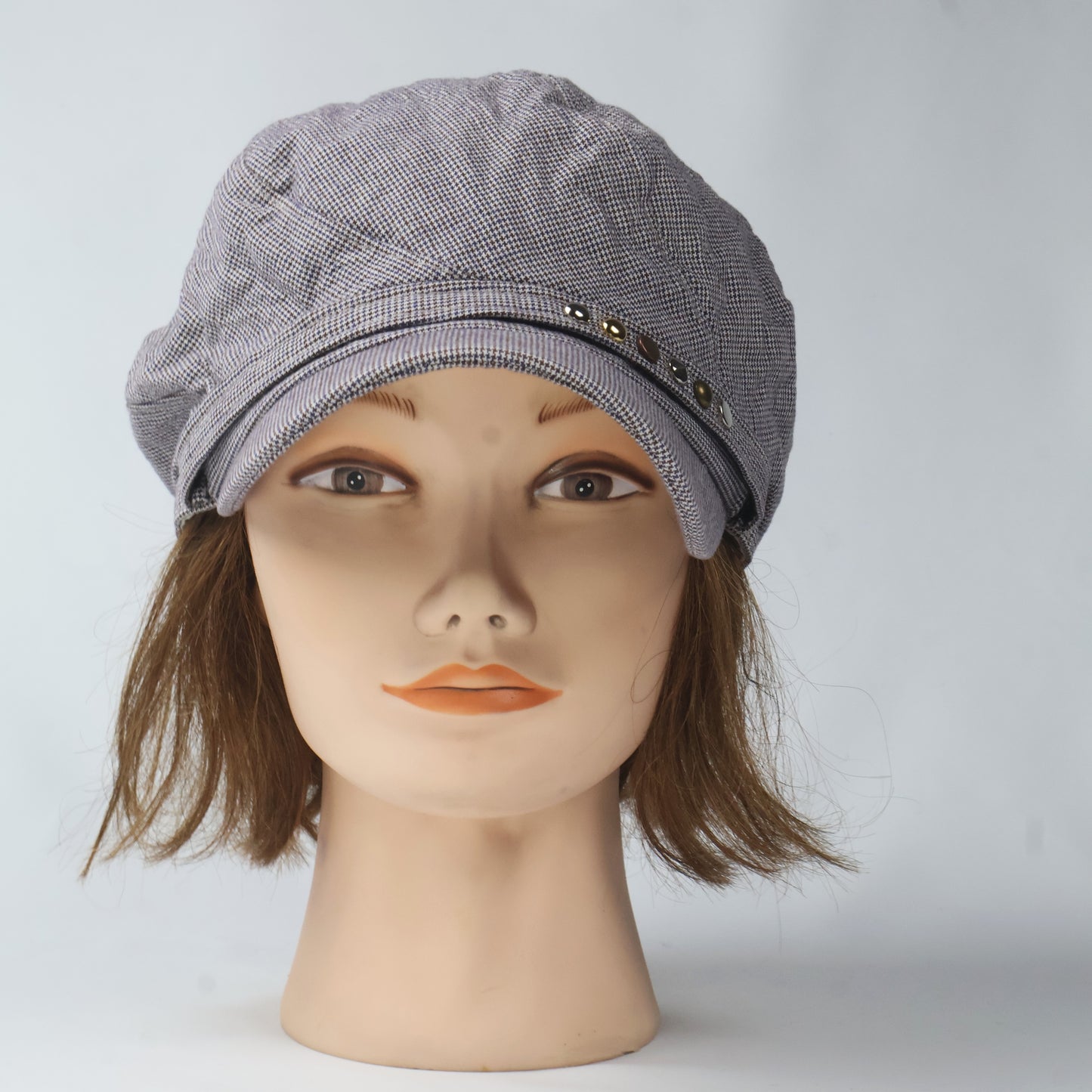 Slouchy Studded Cabbie Cap - Grey