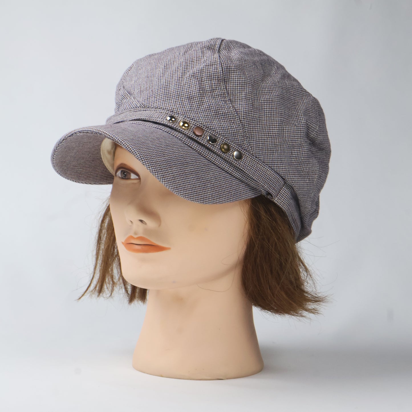 Slouchy Studded Cabbie Cap - Grey
