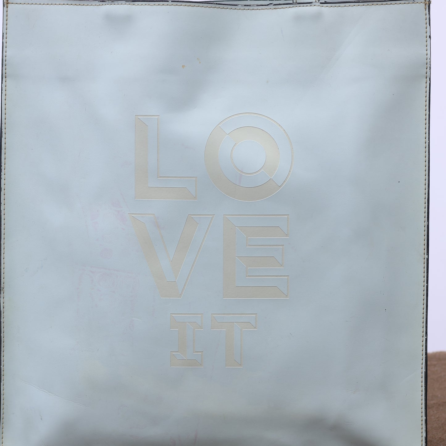 Retro "LOVE IT" Graphic Leather Thrifted Tote Bag - Mint Green