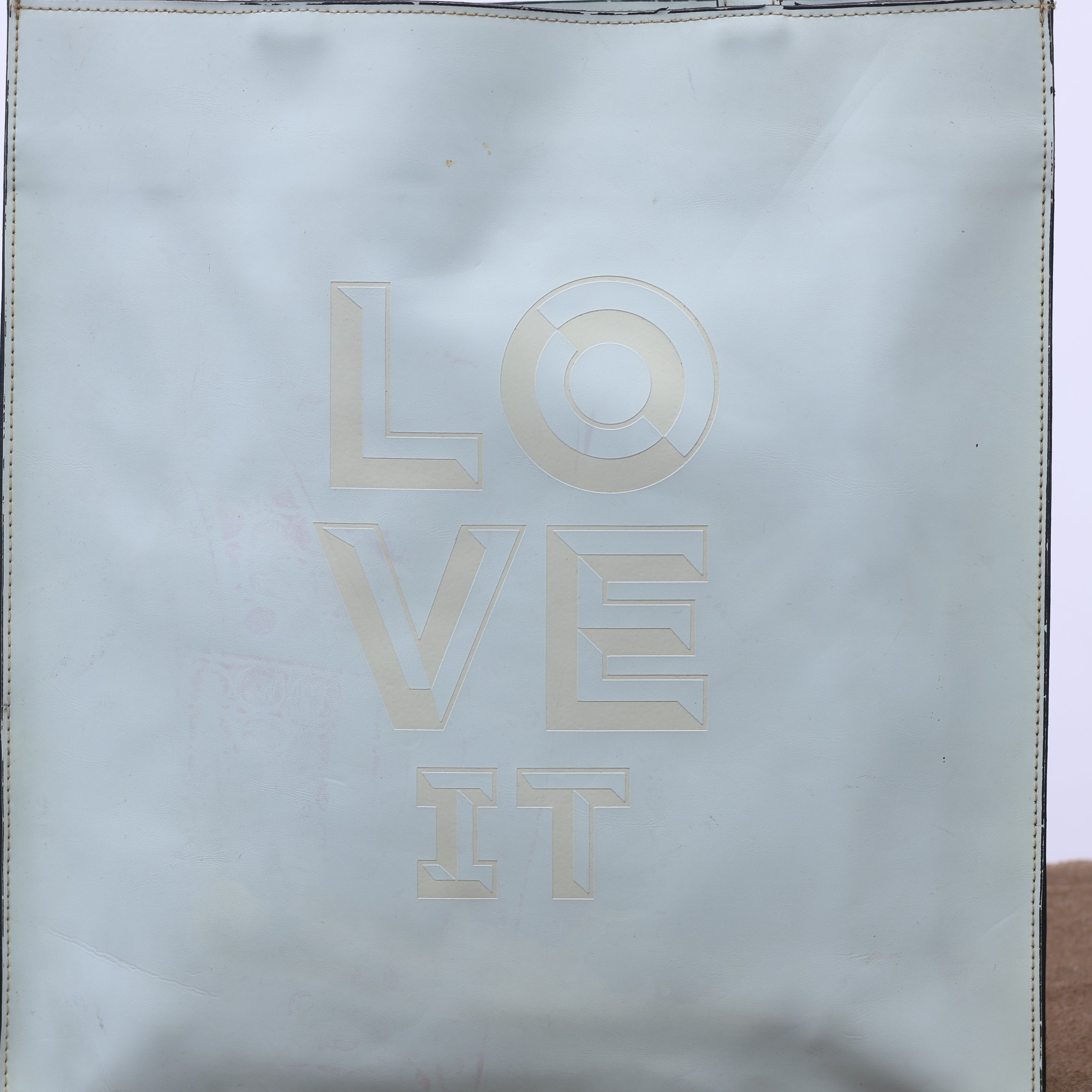 Retro "LOVE IT" Graphic Leather Thrifted Tote Bag - Mint Green