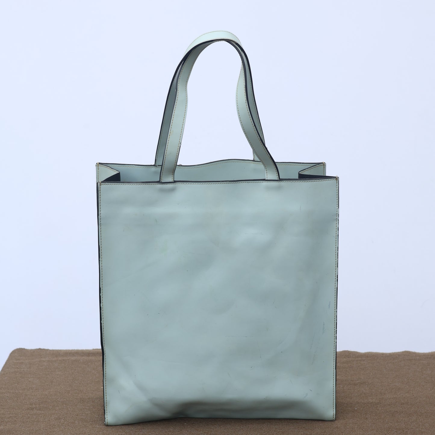 Retro "LOVE IT" Graphic Leather Thrifted Tote Bag - Mint Green