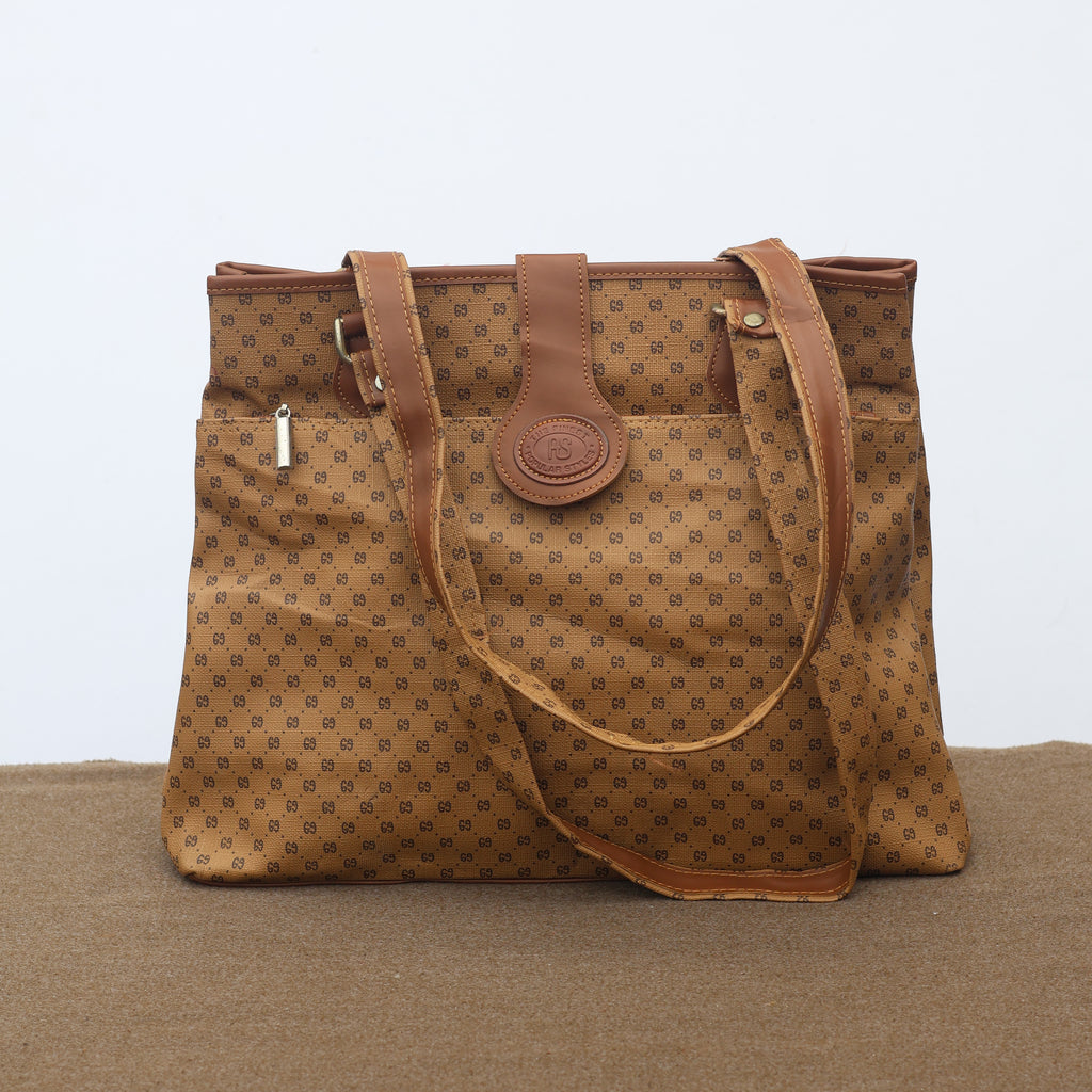 Vintage AS Popular Styles Monogram Tote Thrifted Bag - Brown Faux Leather Shoulder Bag