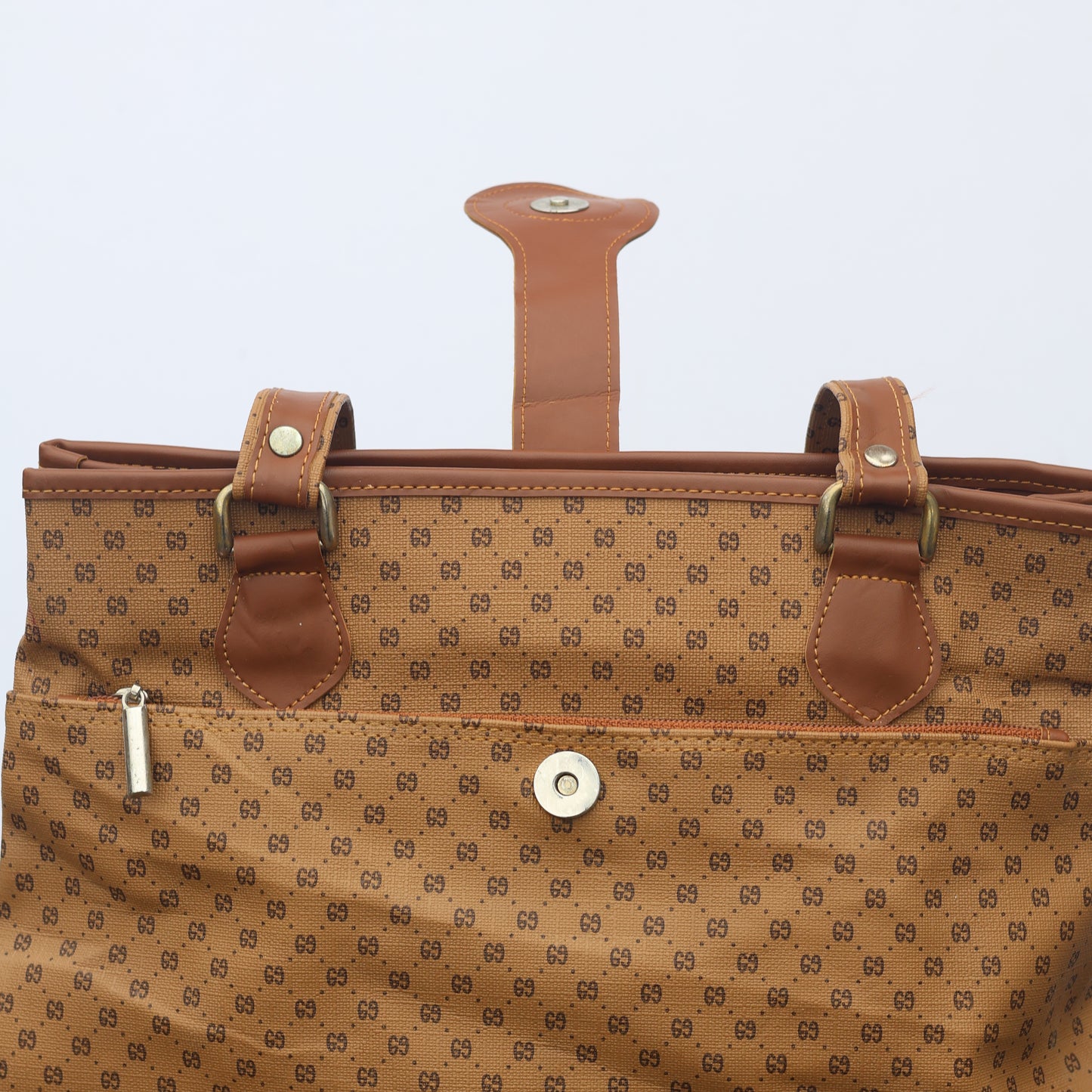 Vintage AS Popular Styles Monogram Tote Thrifted Bag - Brown Faux Leather Shoulder Bag