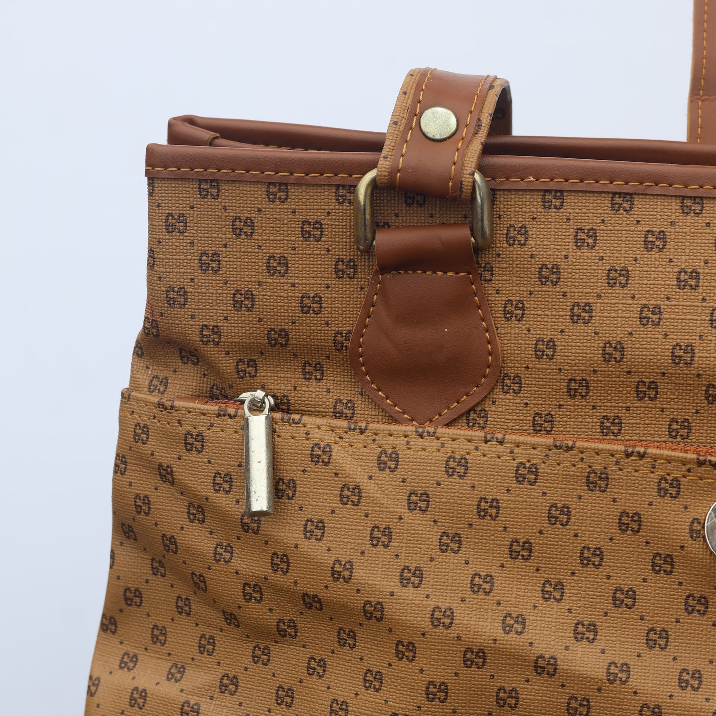 Vintage AS Popular Styles Monogram Tote Thrifted Bag - Brown Faux Leather Shoulder Bag