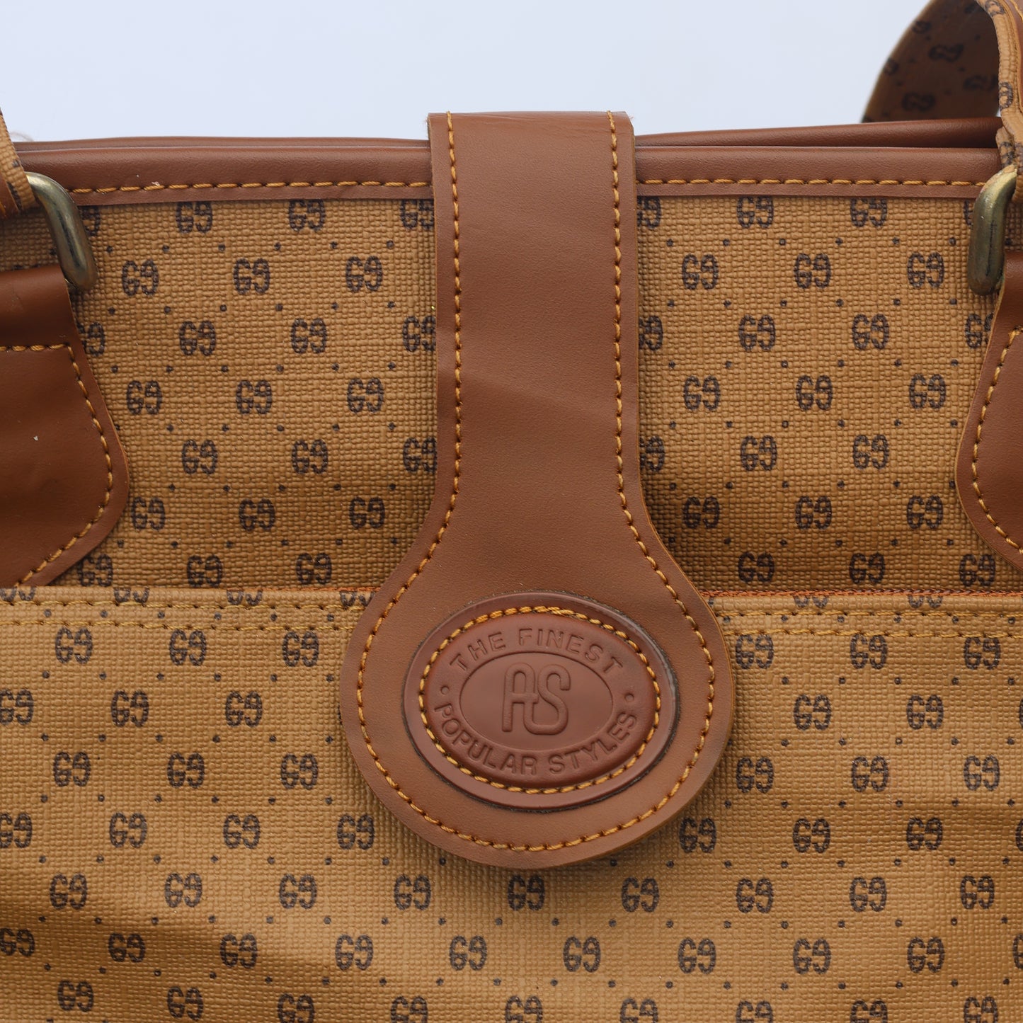 Vintage AS Popular Styles Monogram Tote Thrifted Bag - Brown Faux Leather Shoulder Bag