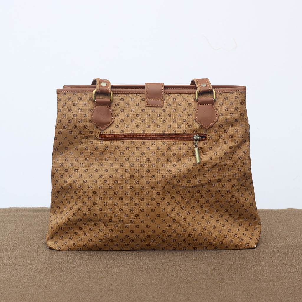 Vintage AS Popular Styles Monogram Tote Thrifted Bag - Brown Faux Leather Shoulder Bag