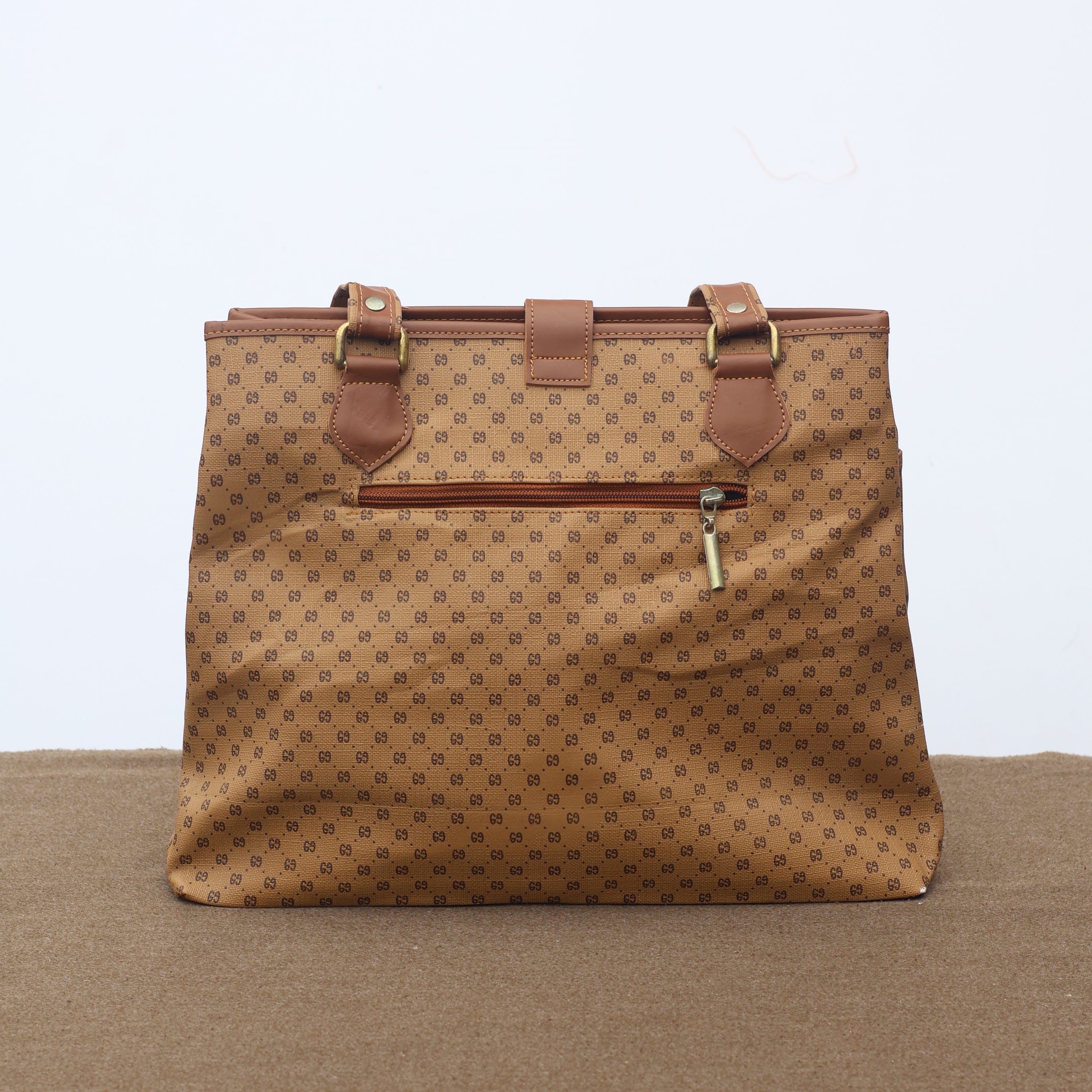 Vintage AS Popular Styles Monogram Tote Thrifted Bag - Brown Faux Leather Shoulder Bag