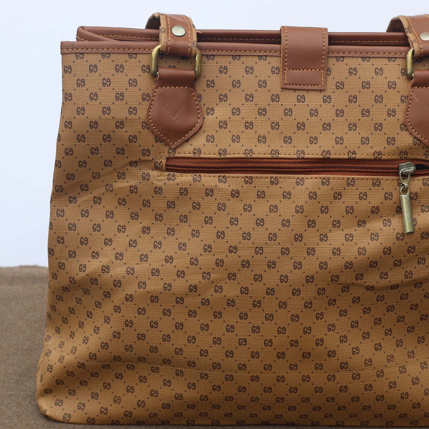 Vintage AS Popular Styles Monogram Tote Thrifted Bag - Brown Faux Leather Shoulder Bag