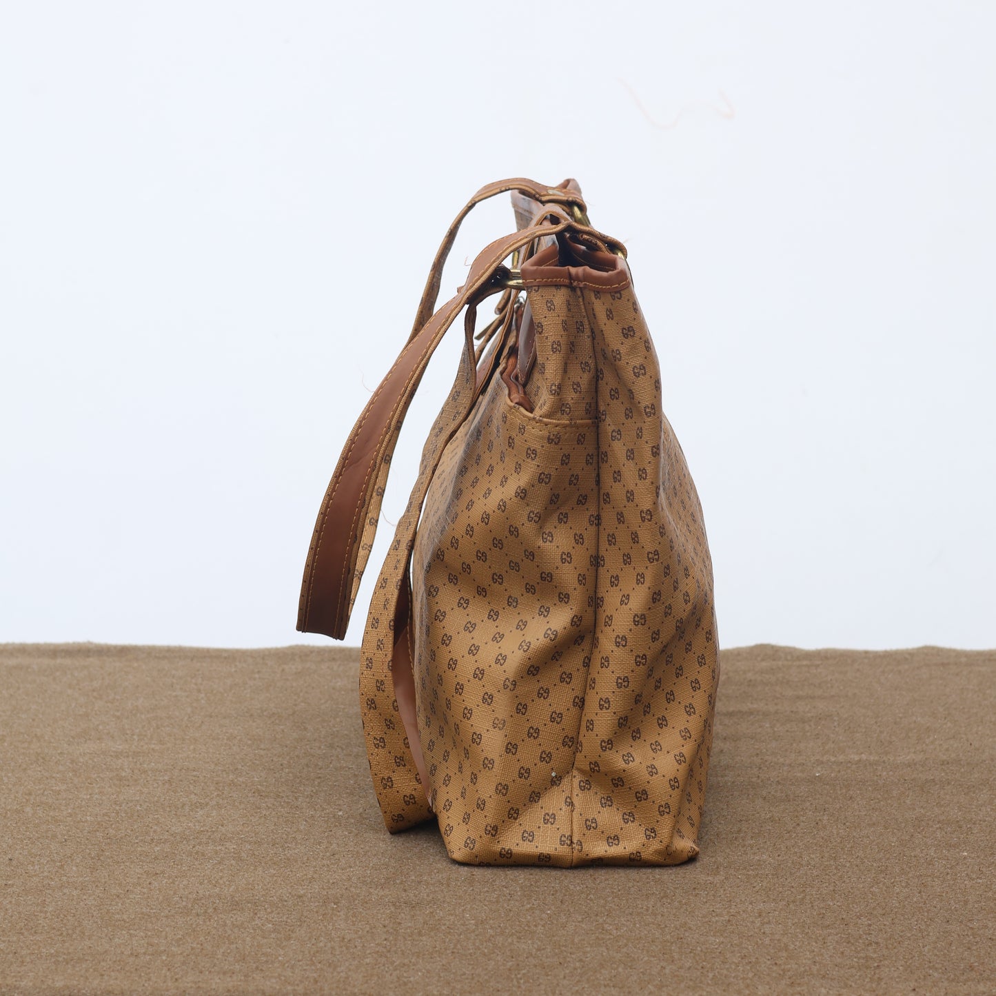 Vintage AS Popular Styles Monogram Tote Thrifted Bag - Brown Faux Leather Shoulder Bag