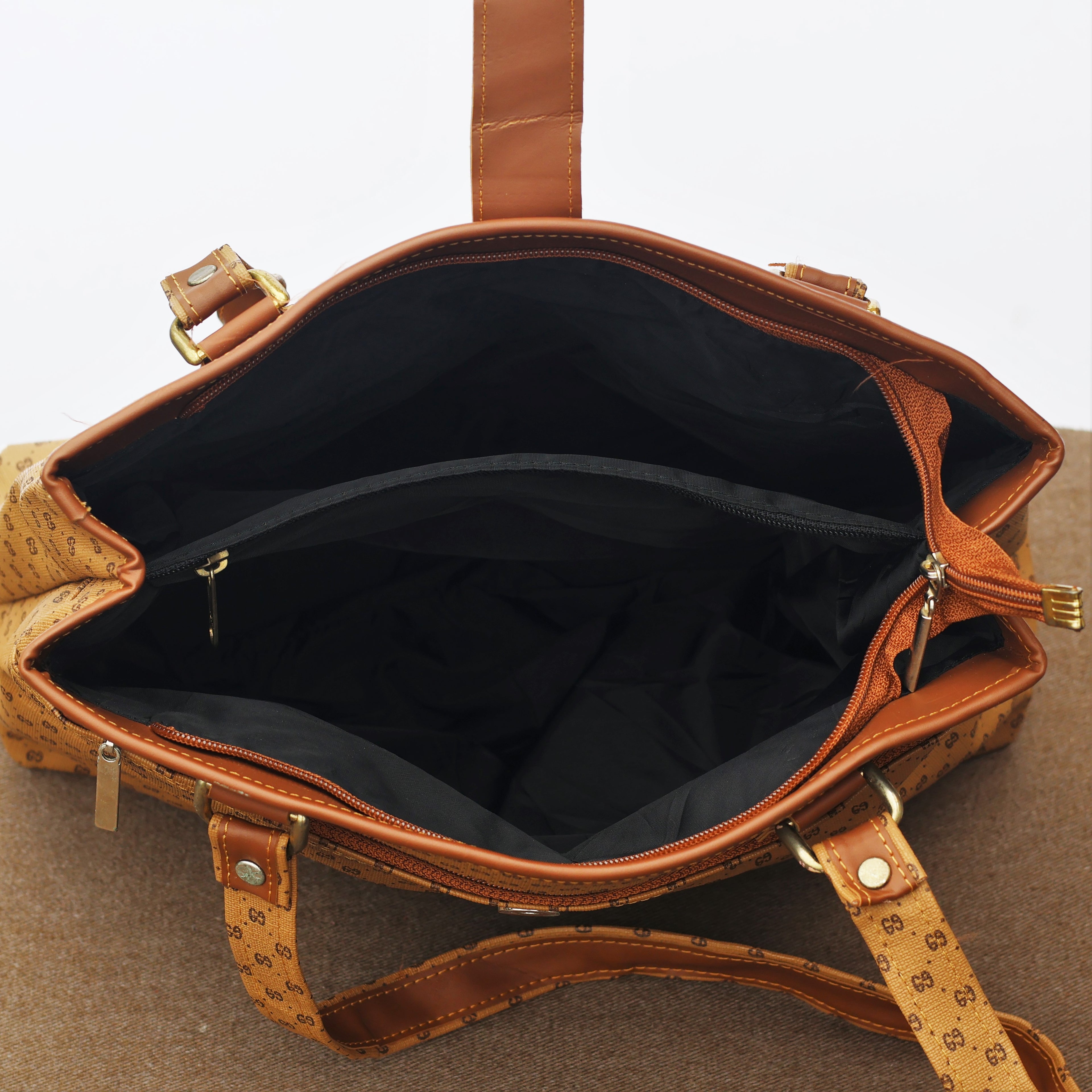 Vintage AS Popular Styles Monogram Tote Thrifted Bag - Brown Faux Leather Shoulder Bag