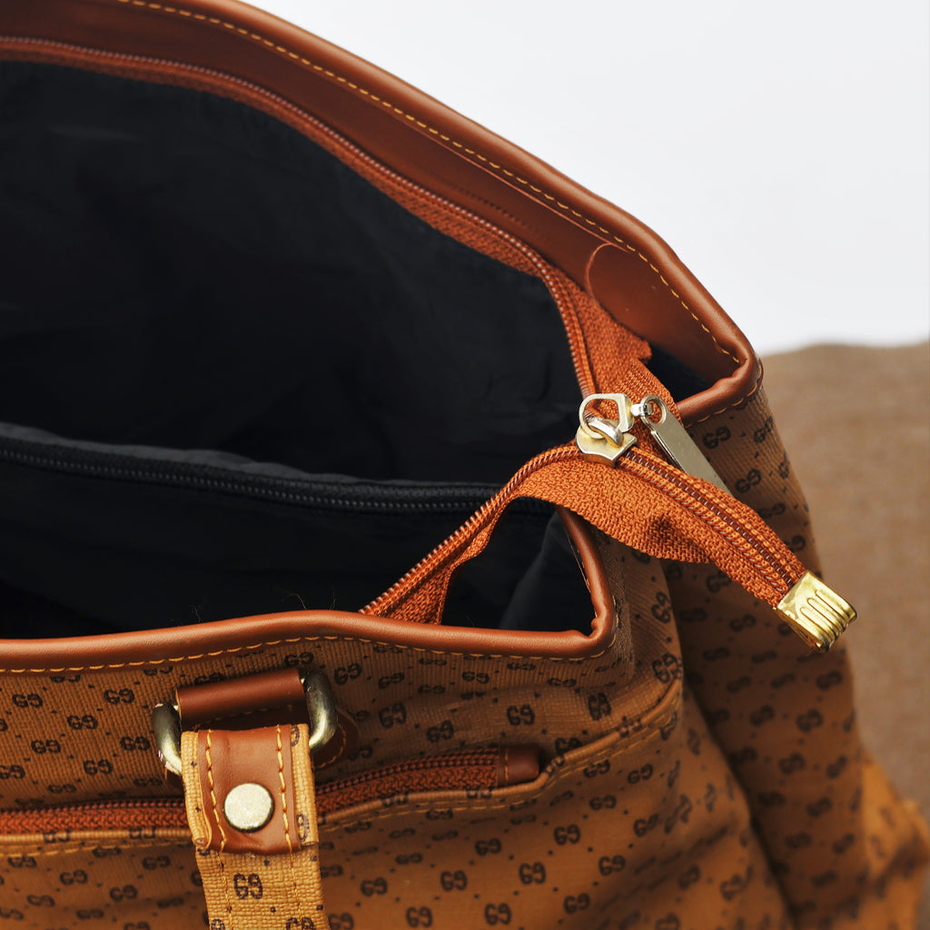 Vintage AS Popular Styles Monogram Tote Thrifted Bag - Brown Faux Leather Shoulder Bag