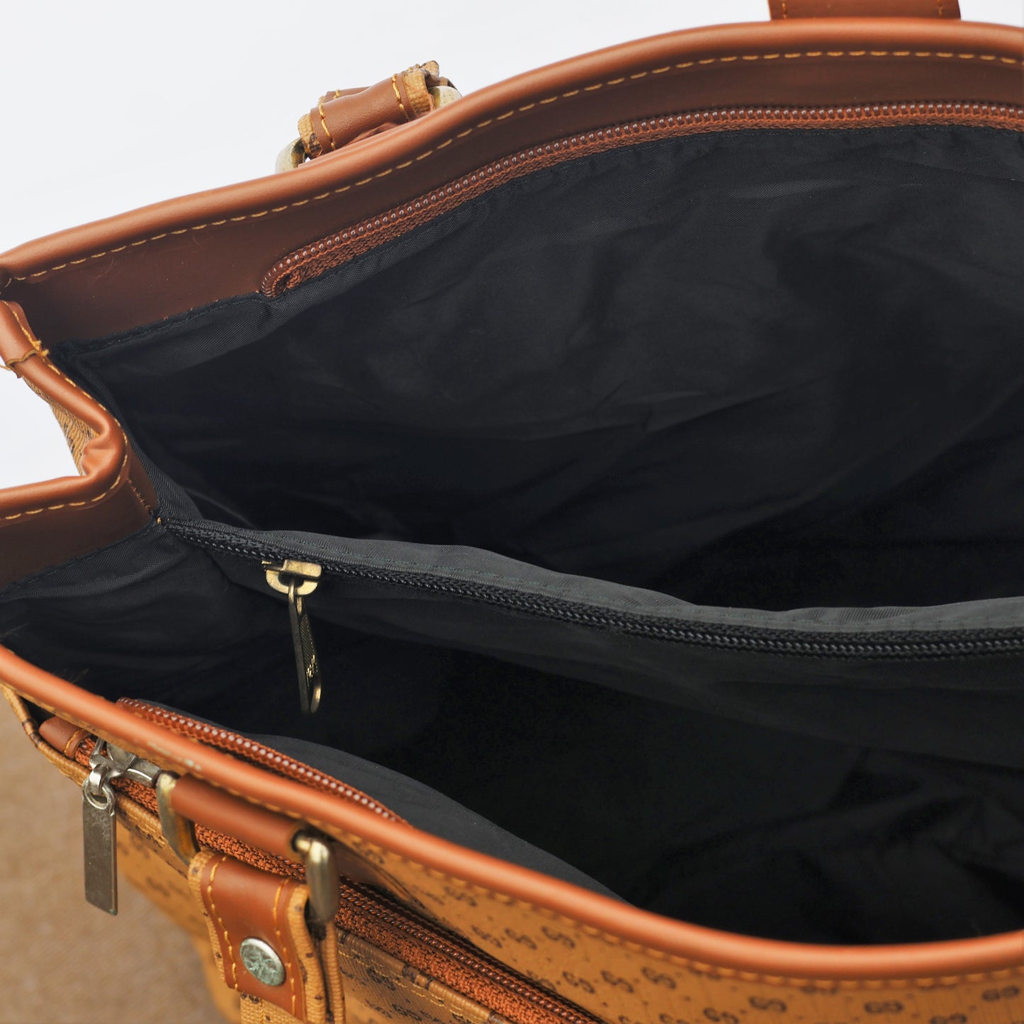 Vintage AS Popular Styles Monogram Tote Thrifted Bag - Brown Faux Leather Shoulder Bag