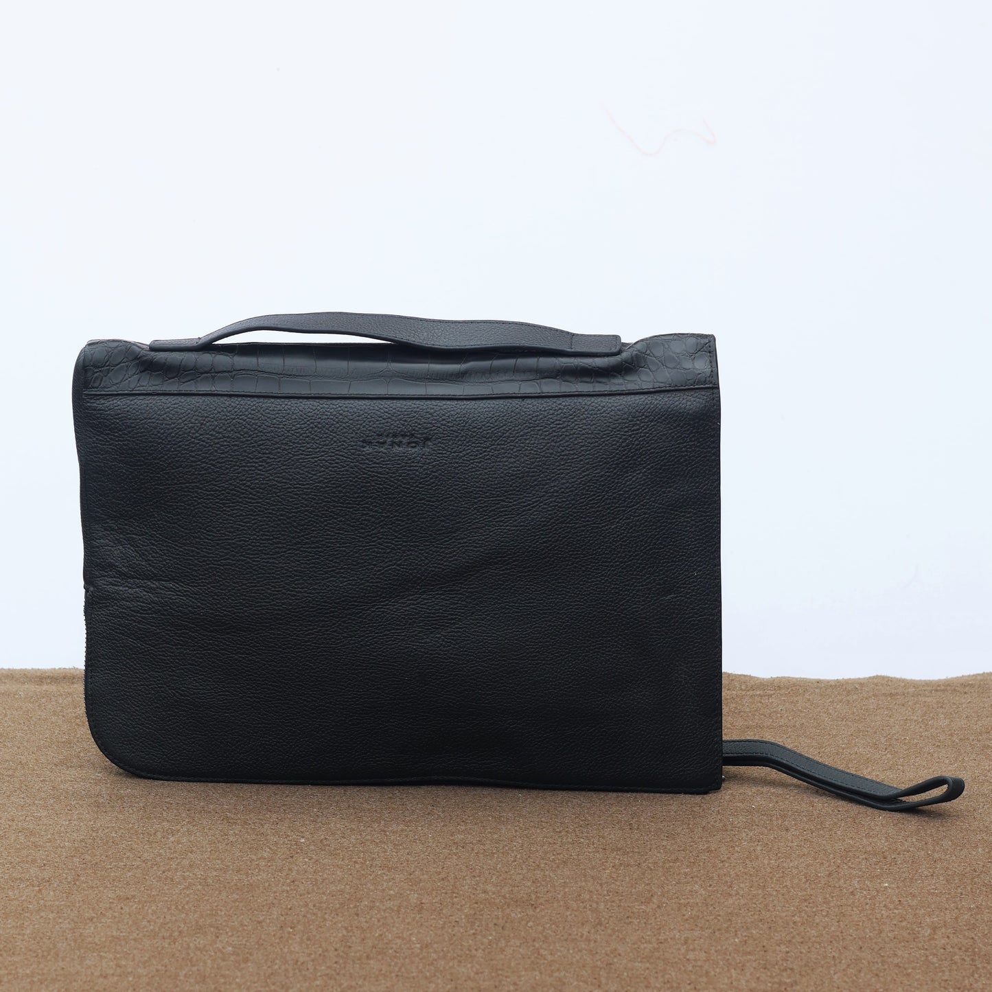 Premium Jonak Paris Leather Portfolio Clutch with Croc Detail -Thrifted