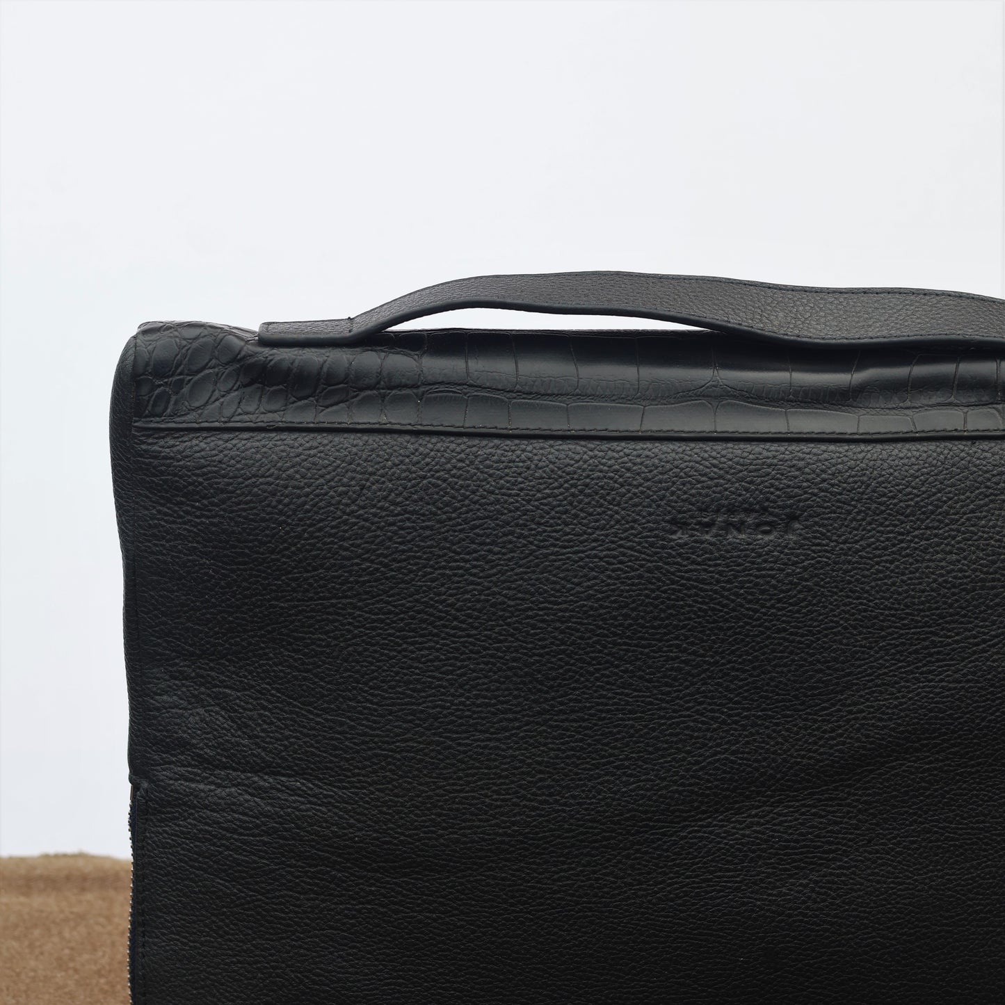 Premium Jonak Paris Leather Portfolio Clutch with Croc Detail -Thrifted