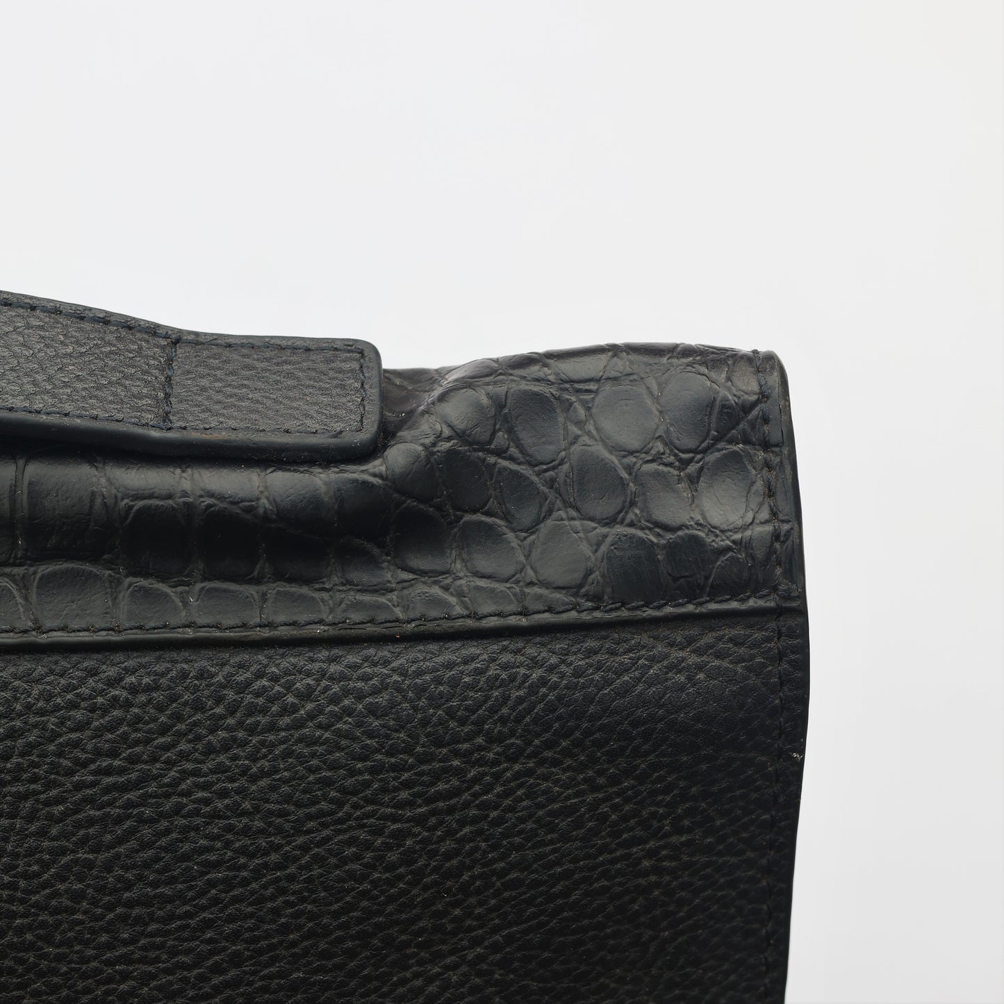 Premium Jonak Paris Leather Portfolio Clutch with Croc Detail -Thrifted