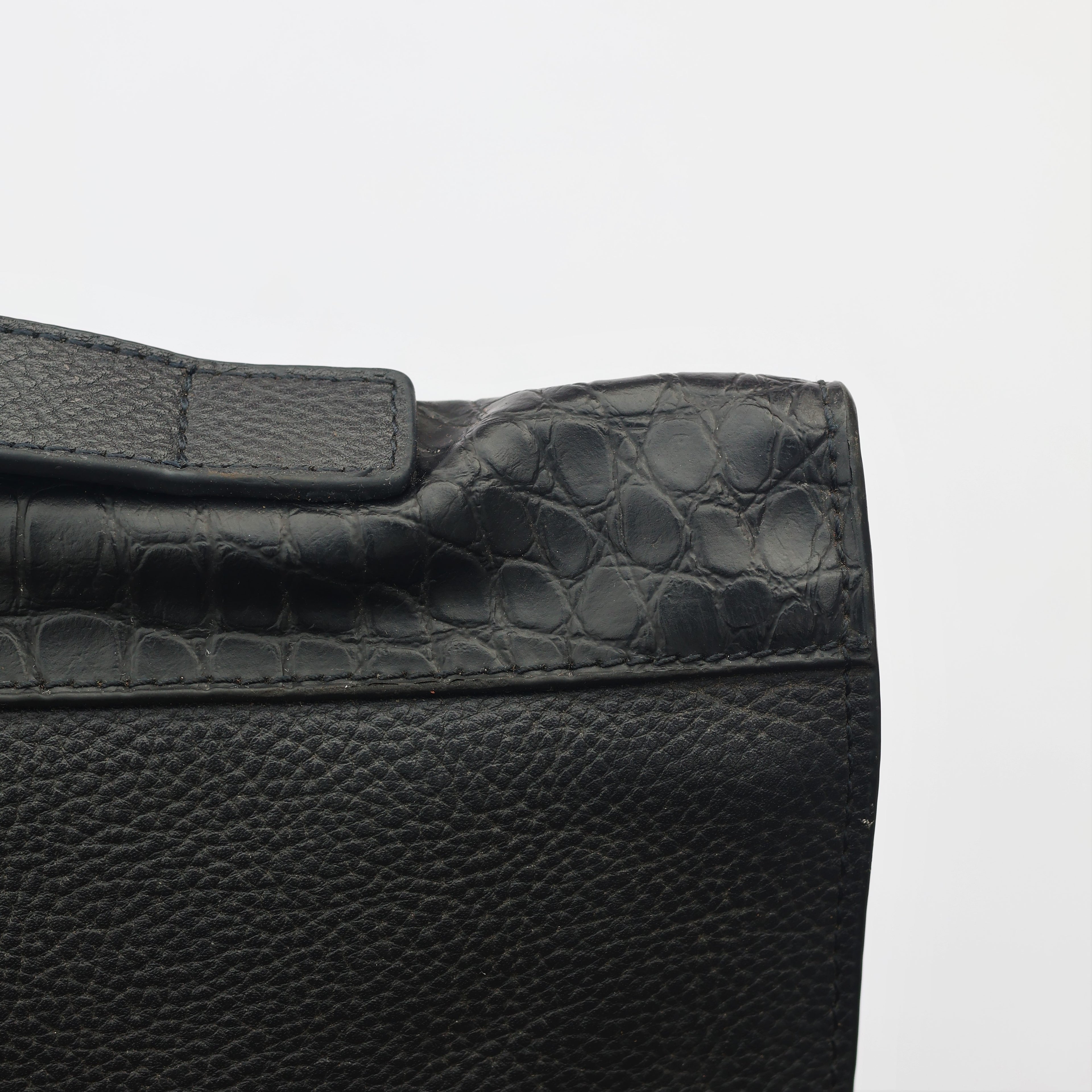 Premium Jonak Paris Leather Portfolio Clutch with Croc Detail -Thrifted