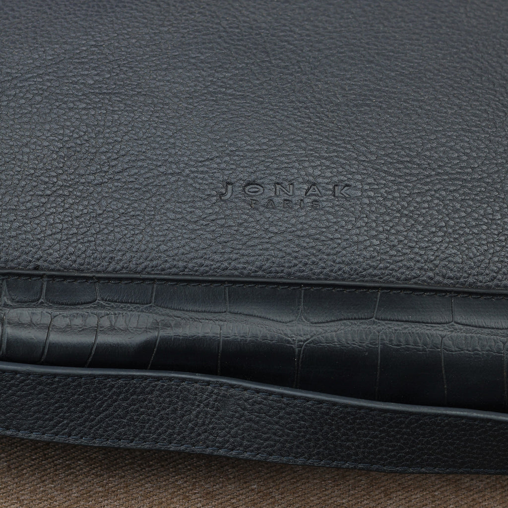 Premium Jonak Paris Leather Portfolio Clutch with Croc Detail -Thrifted