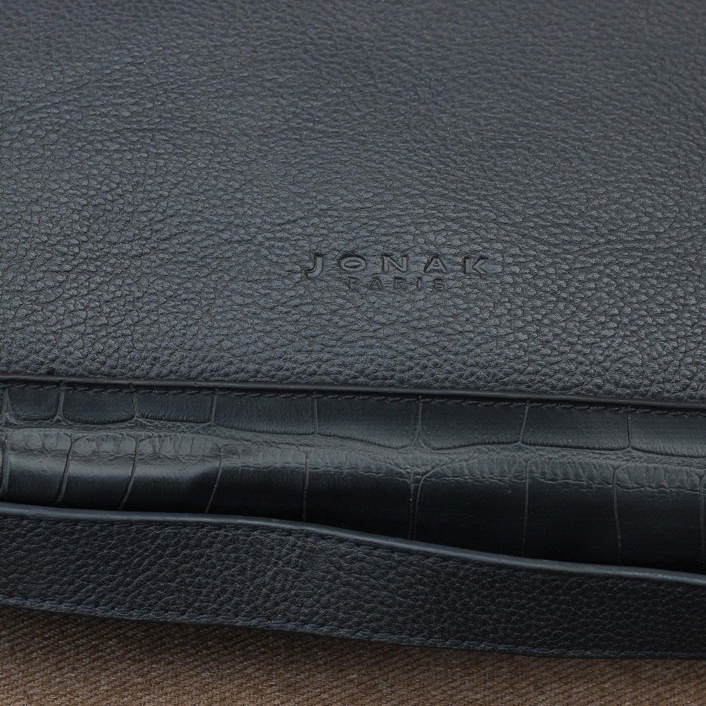 Premium Jonak Paris Leather Portfolio Clutch with Croc Detail -Thrifted