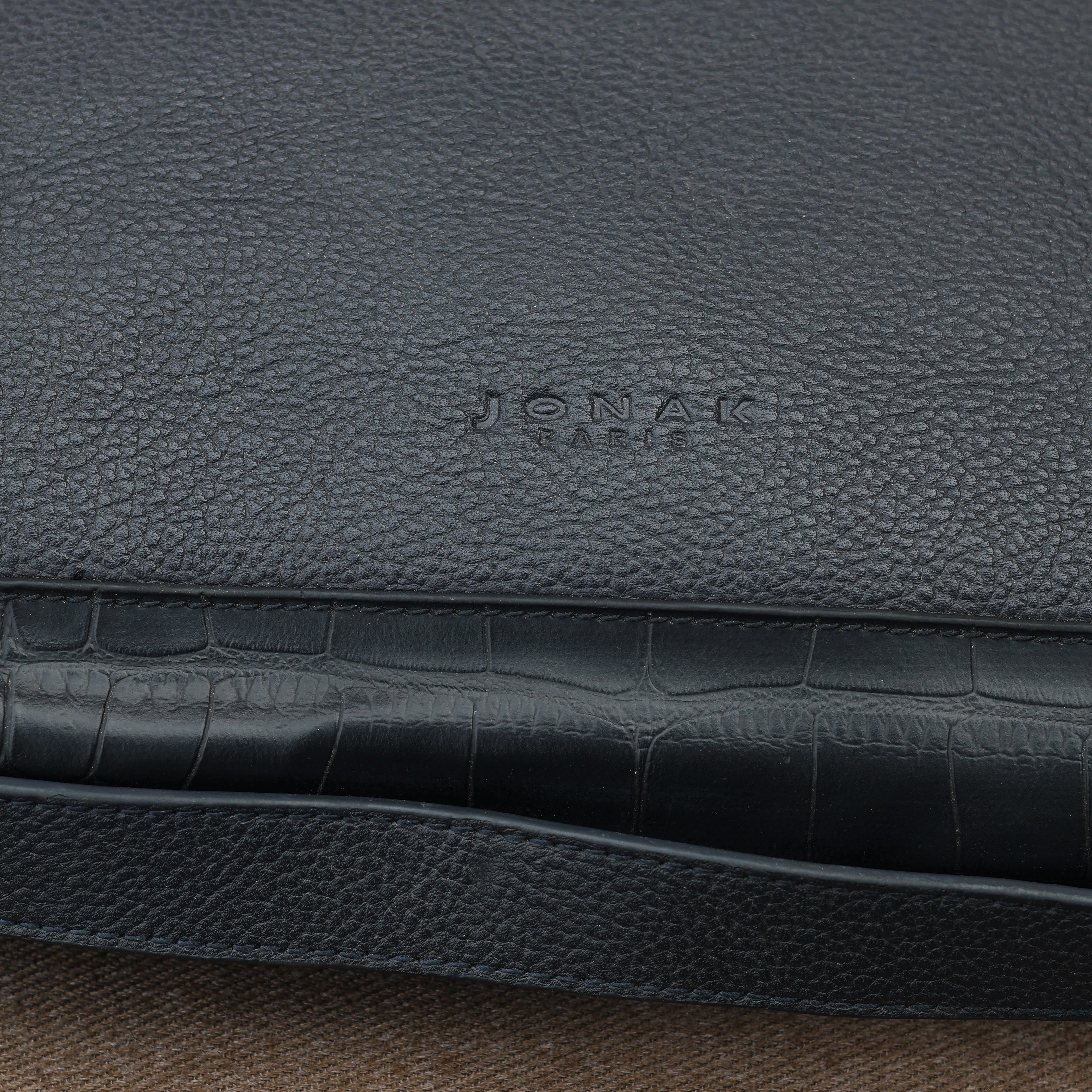 Premium Jonak Paris Leather Portfolio Clutch with Croc Detail -Thrifted