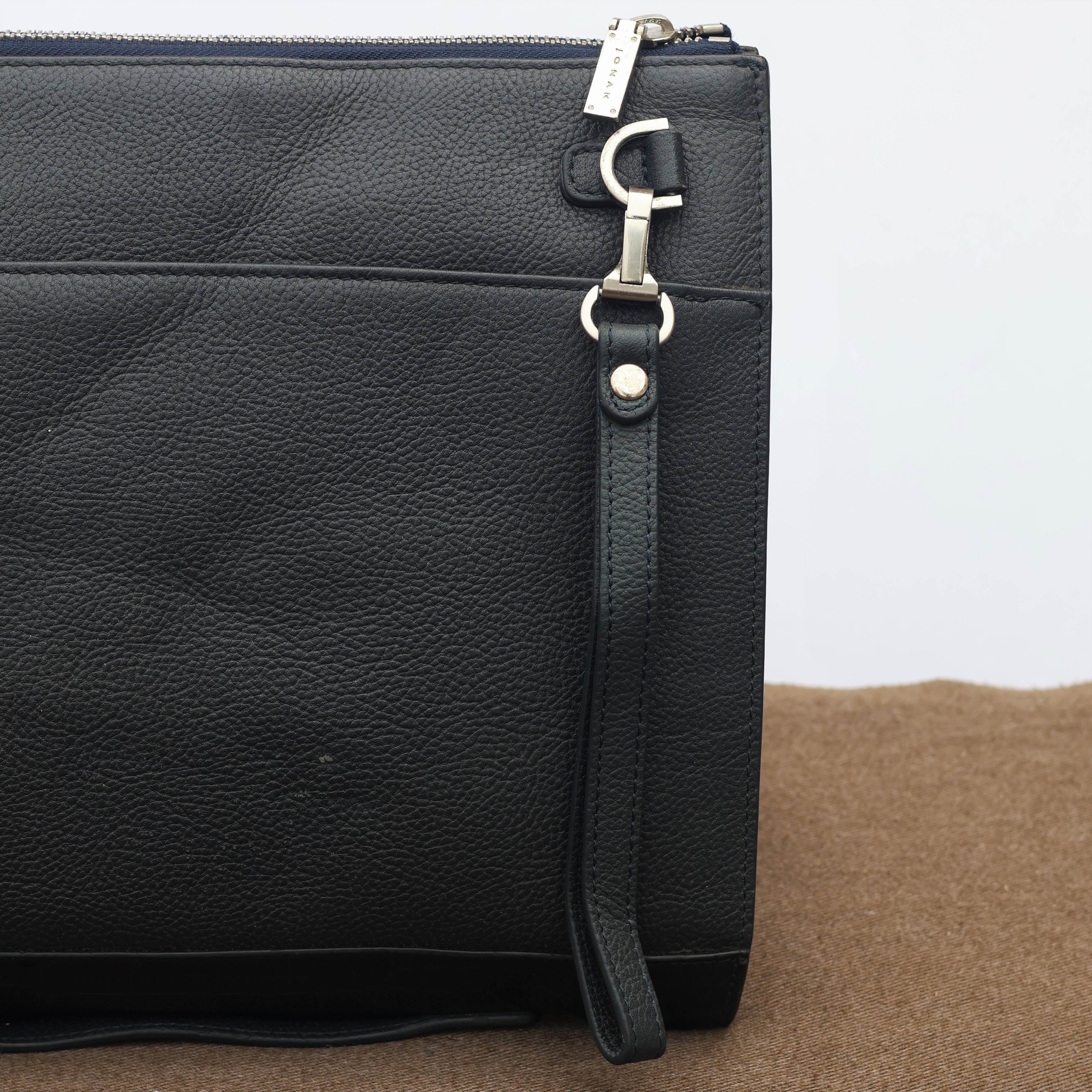 Premium Jonak Paris Leather Portfolio Clutch with Croc Detail -Thrifted