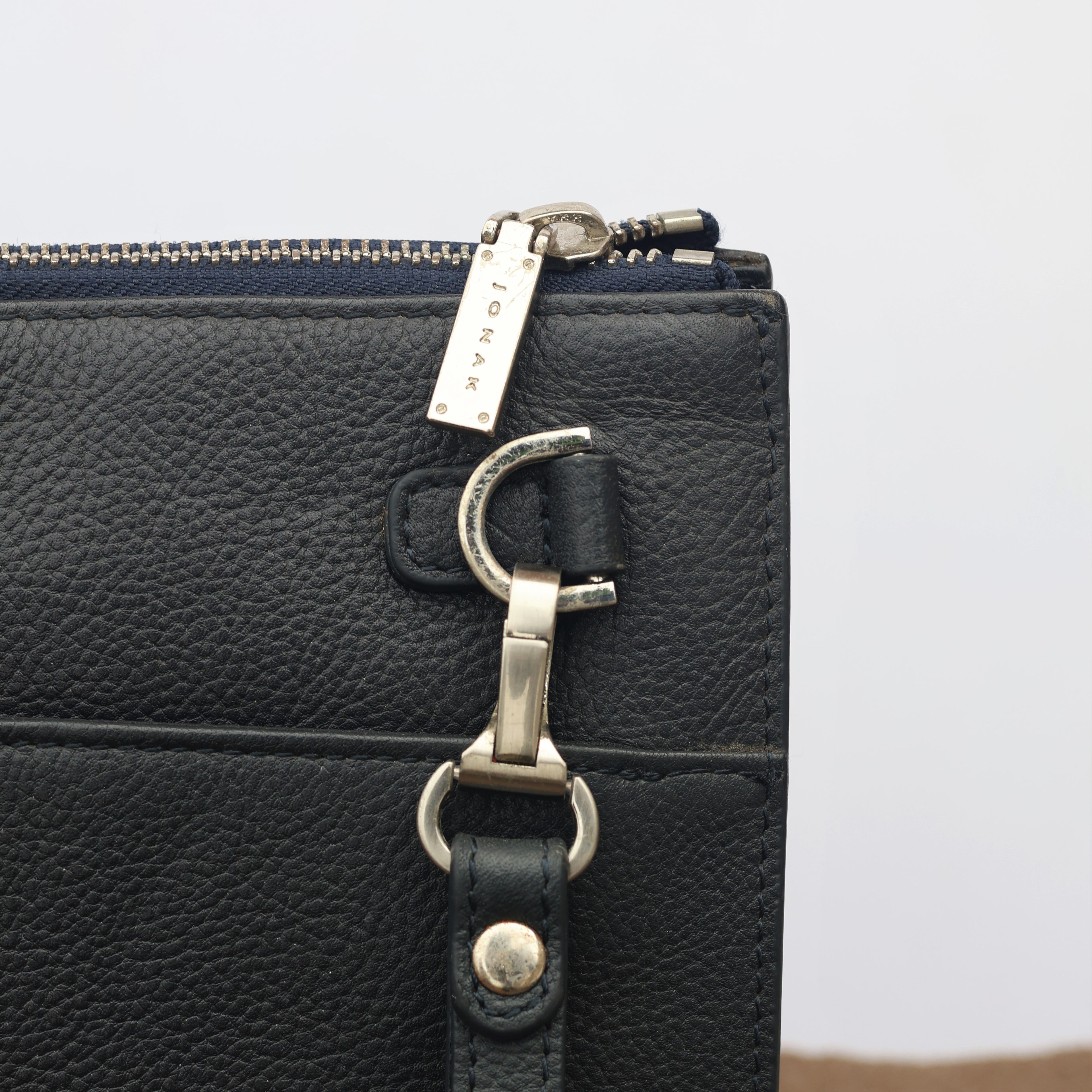 Premium Jonak Paris Leather Portfolio Clutch with Croc Detail -Thrifted