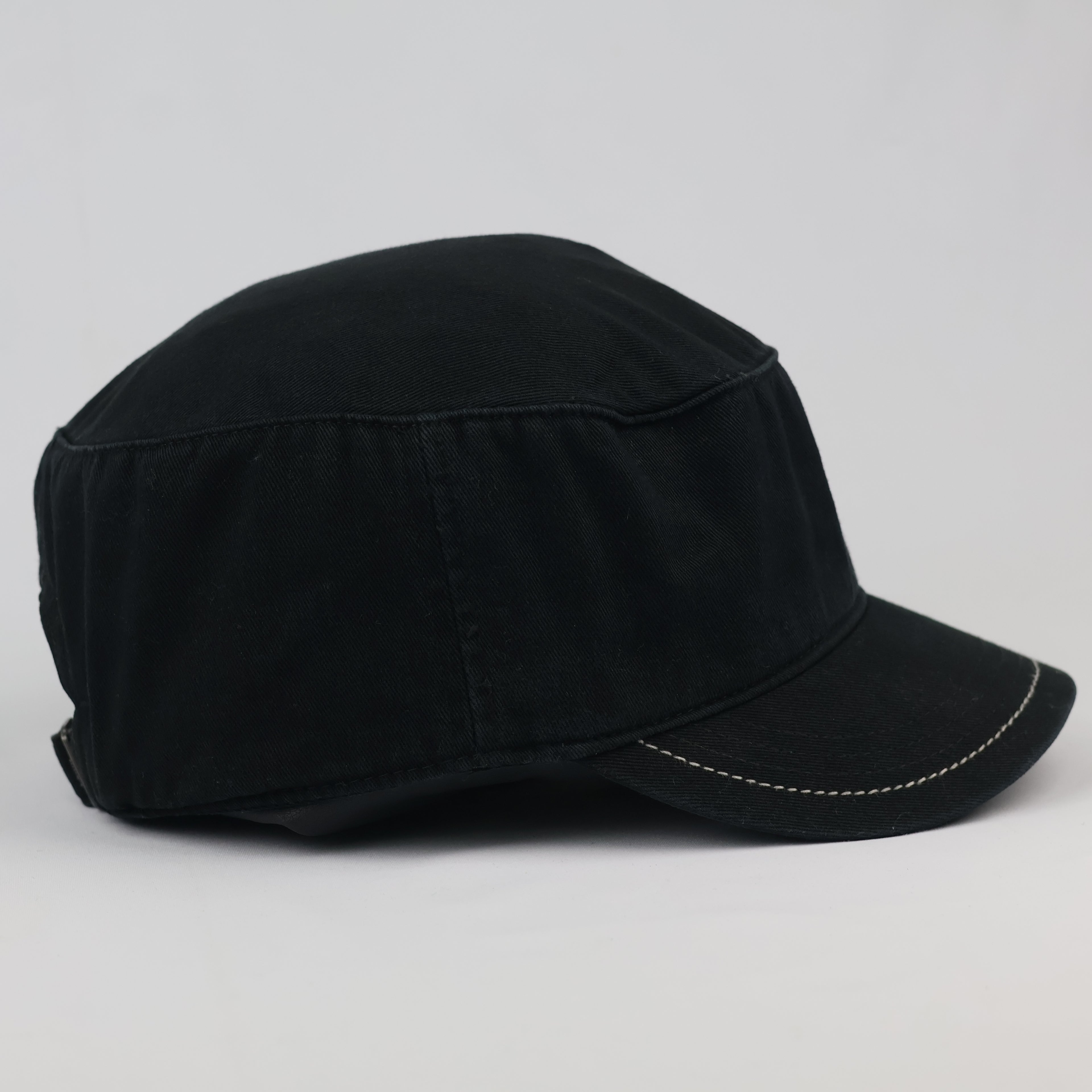Vintage Puma Military Cadet Thrifted Cap - Black Cotton with Distressed Logo - 56-58cm