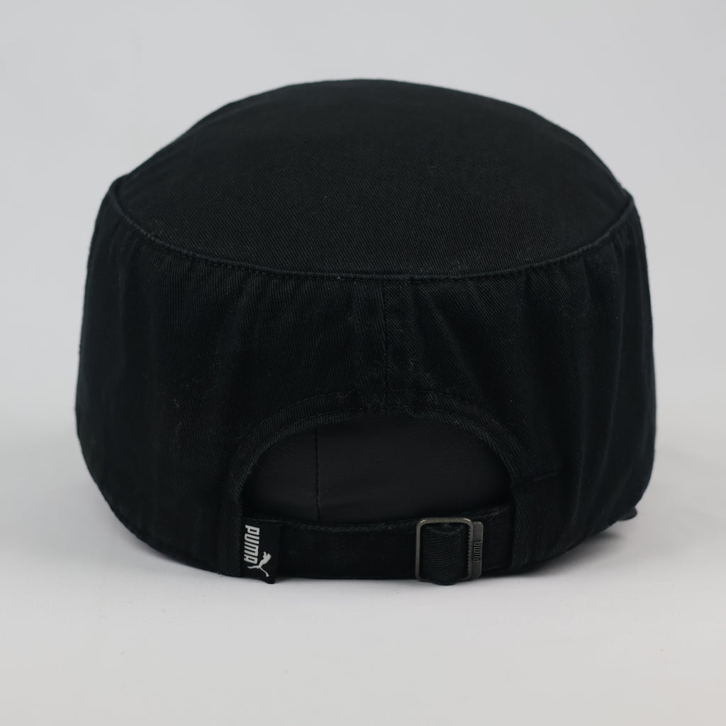 Vintage Puma Military Cadet Thrifted Cap - Black Cotton with Distressed Logo - 56-58cm