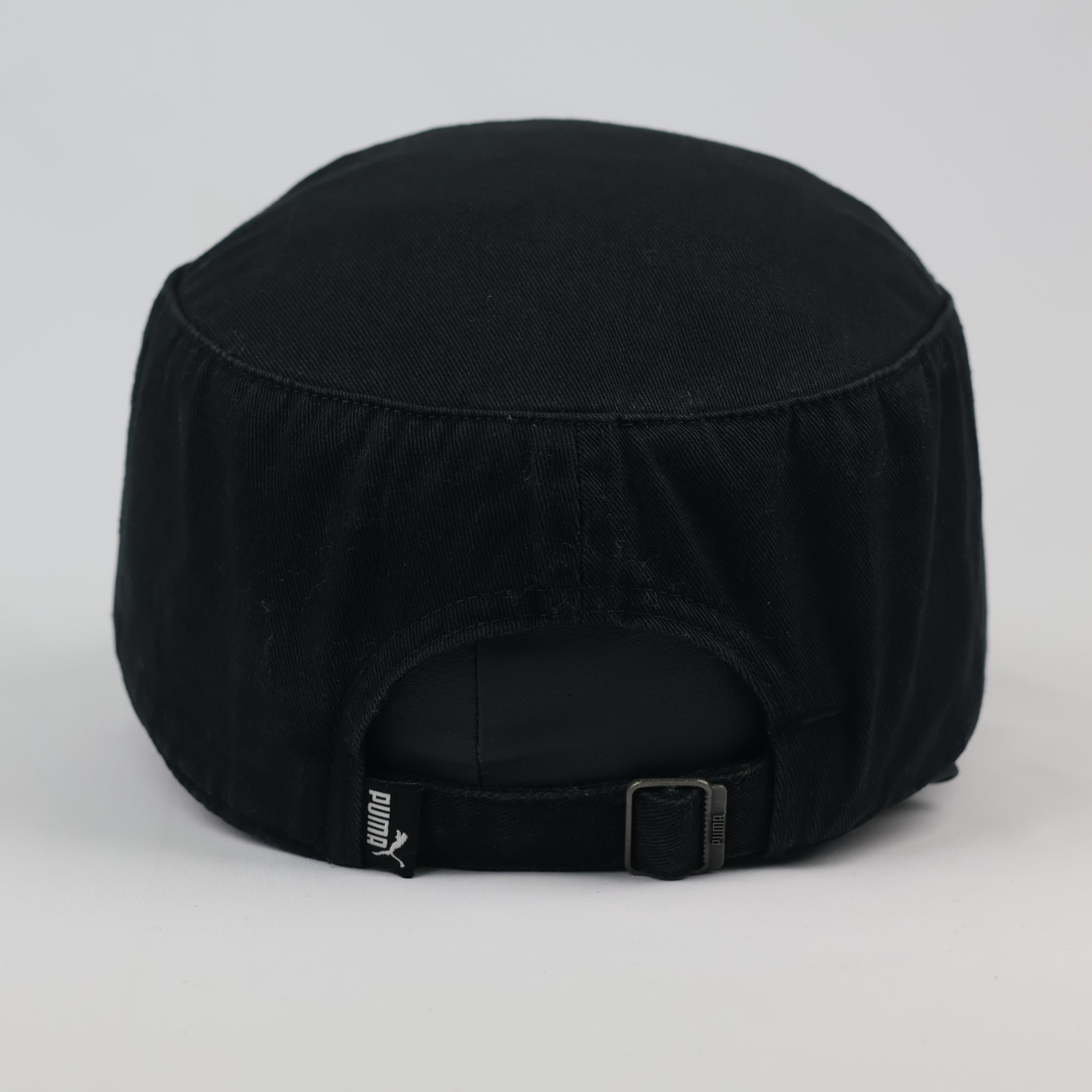 Vintage Puma Military Cadet Thrifted Cap - Black Cotton with Distressed Logo - 56-58cm