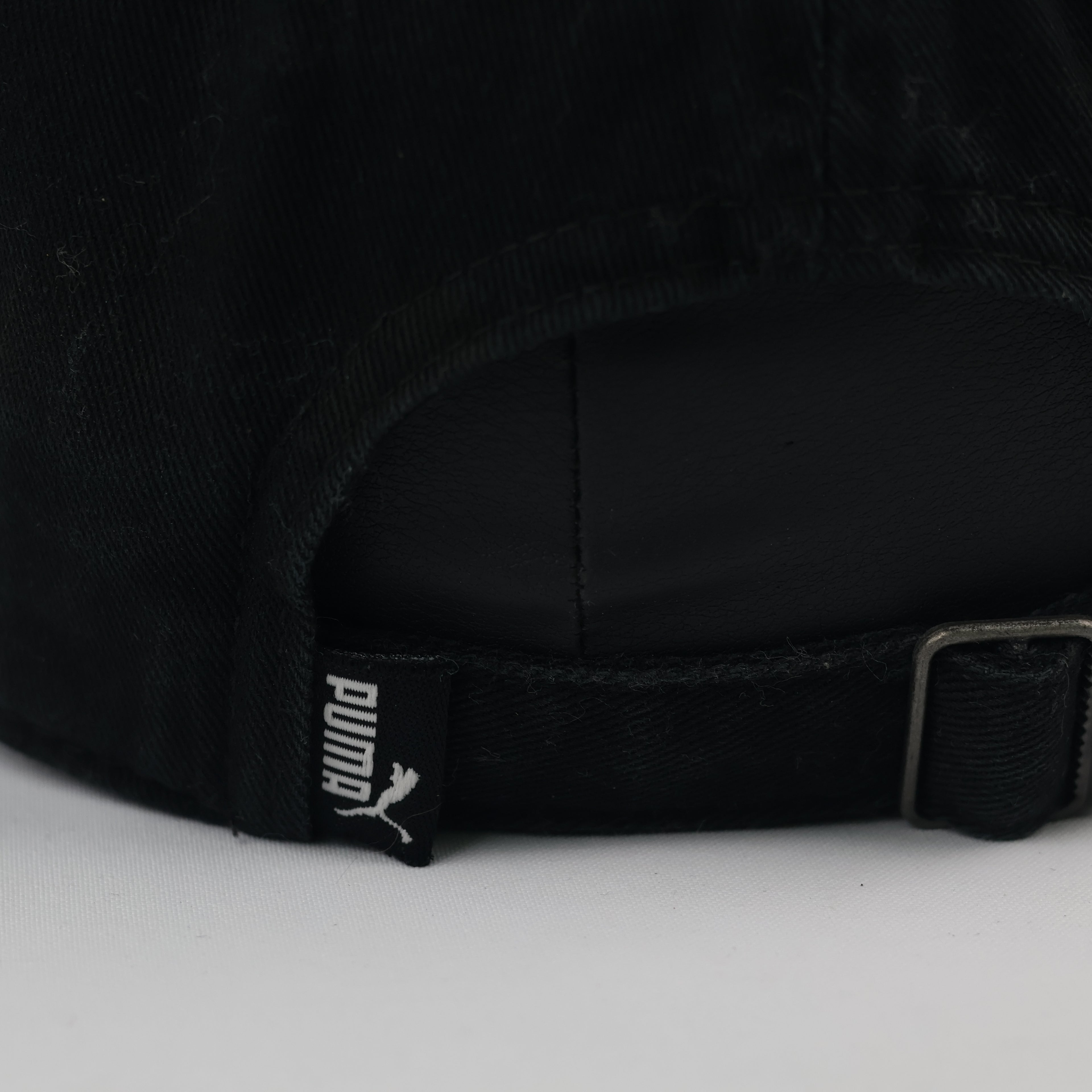 Vintage Puma Military Cadet Thrifted Cap - Black Cotton with Distressed Logo - 56-58cm