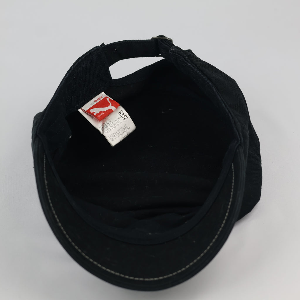 Vintage Puma Military Cadet Thrifted Cap - Black Cotton with Distressed Logo - 56-58cm