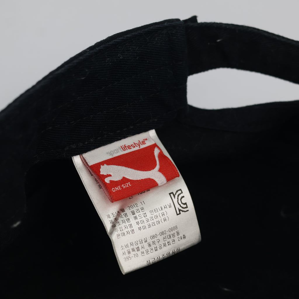 Vintage Puma Military Cadet Thrifted Cap - Black Cotton with Distressed Logo - 56-58cm