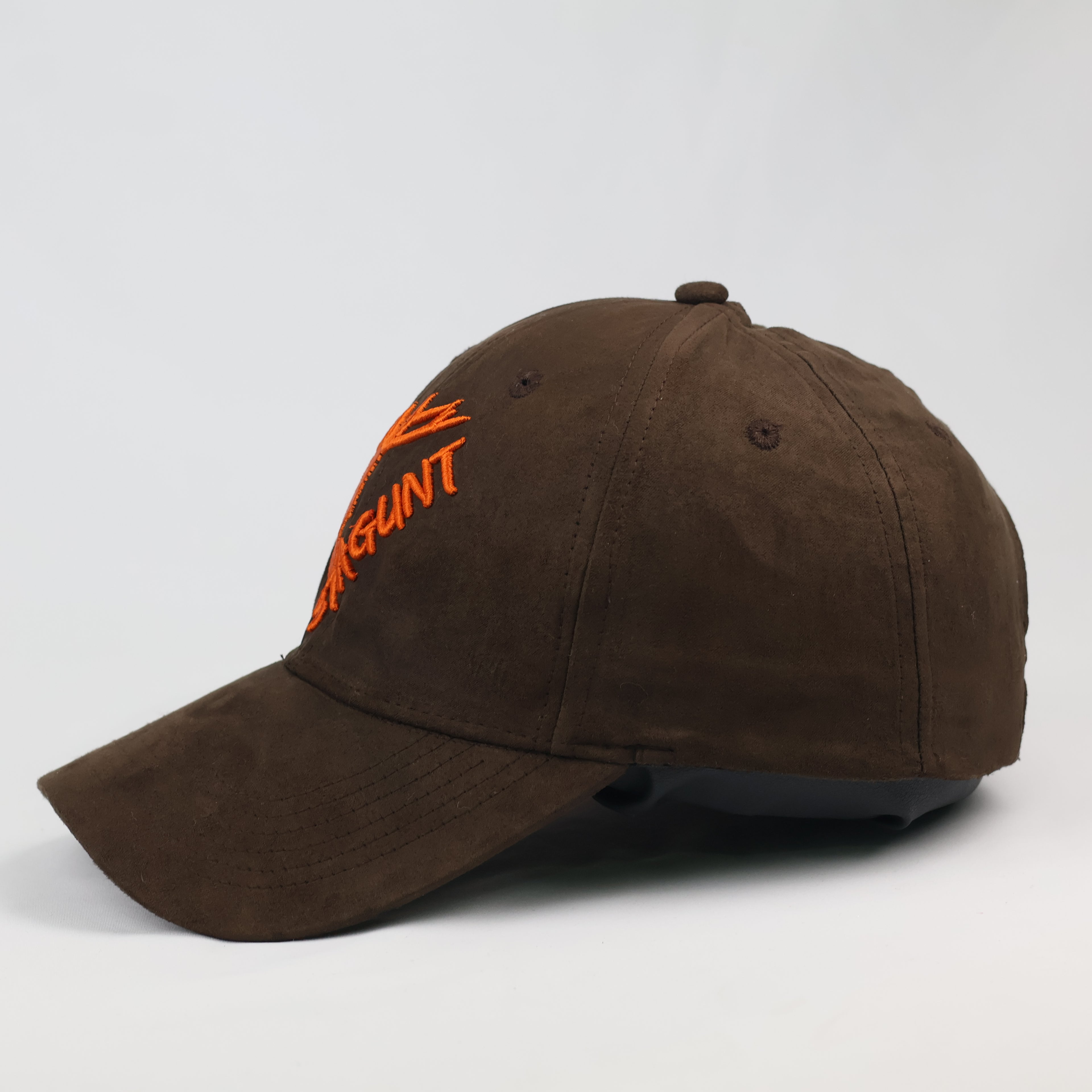Stagunt Brown Faux Suede Hunting Thrifted Cap - Orange Embroidery - Size 56-58cm