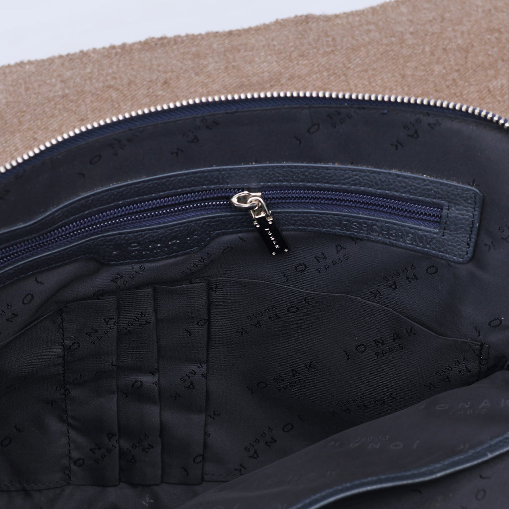 Premium Jonak Paris Leather Portfolio Clutch with Croc Detail -Thrifted