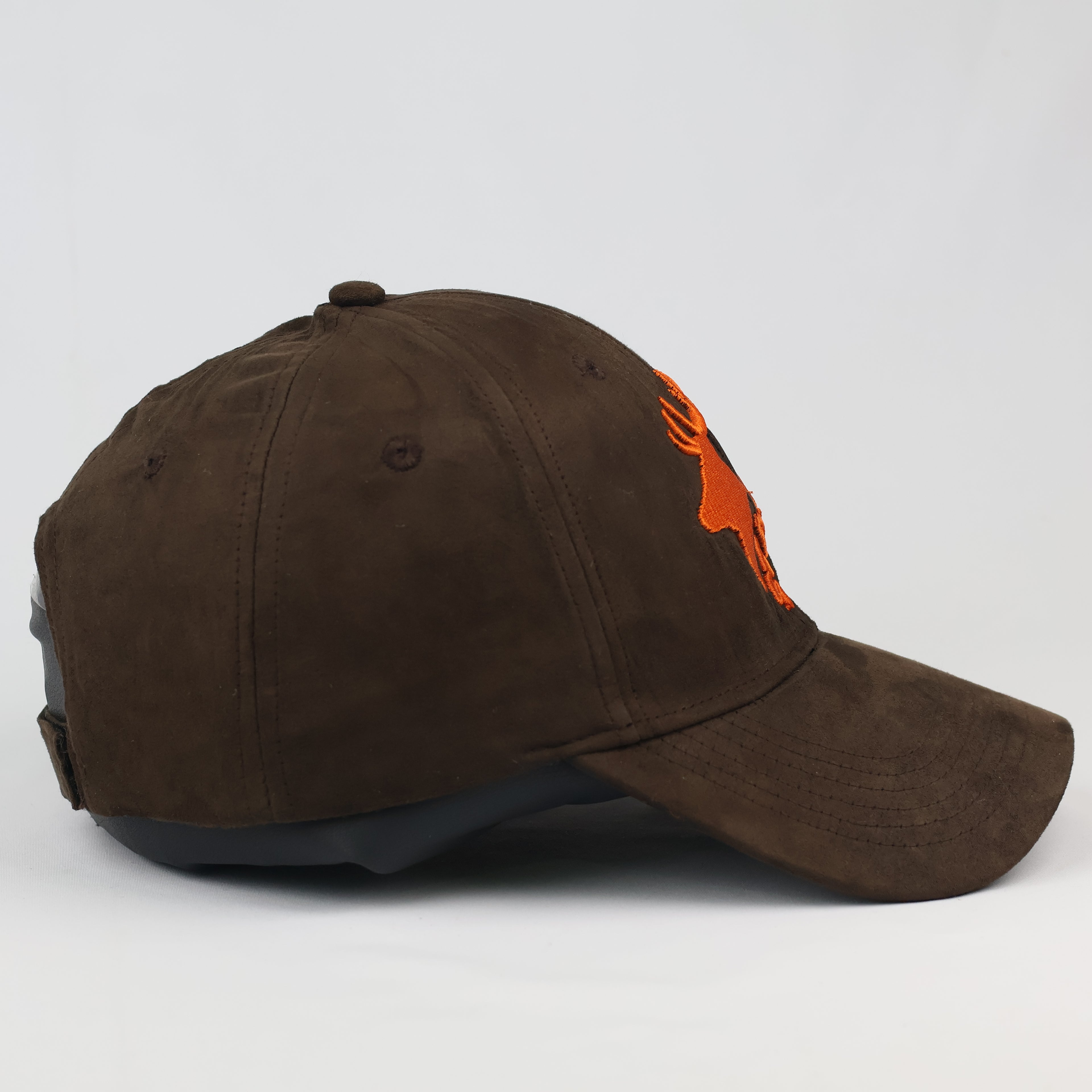 Stagunt Brown Faux Suede Hunting Thrifted Cap - Orange Embroidery - Size 56-58cm