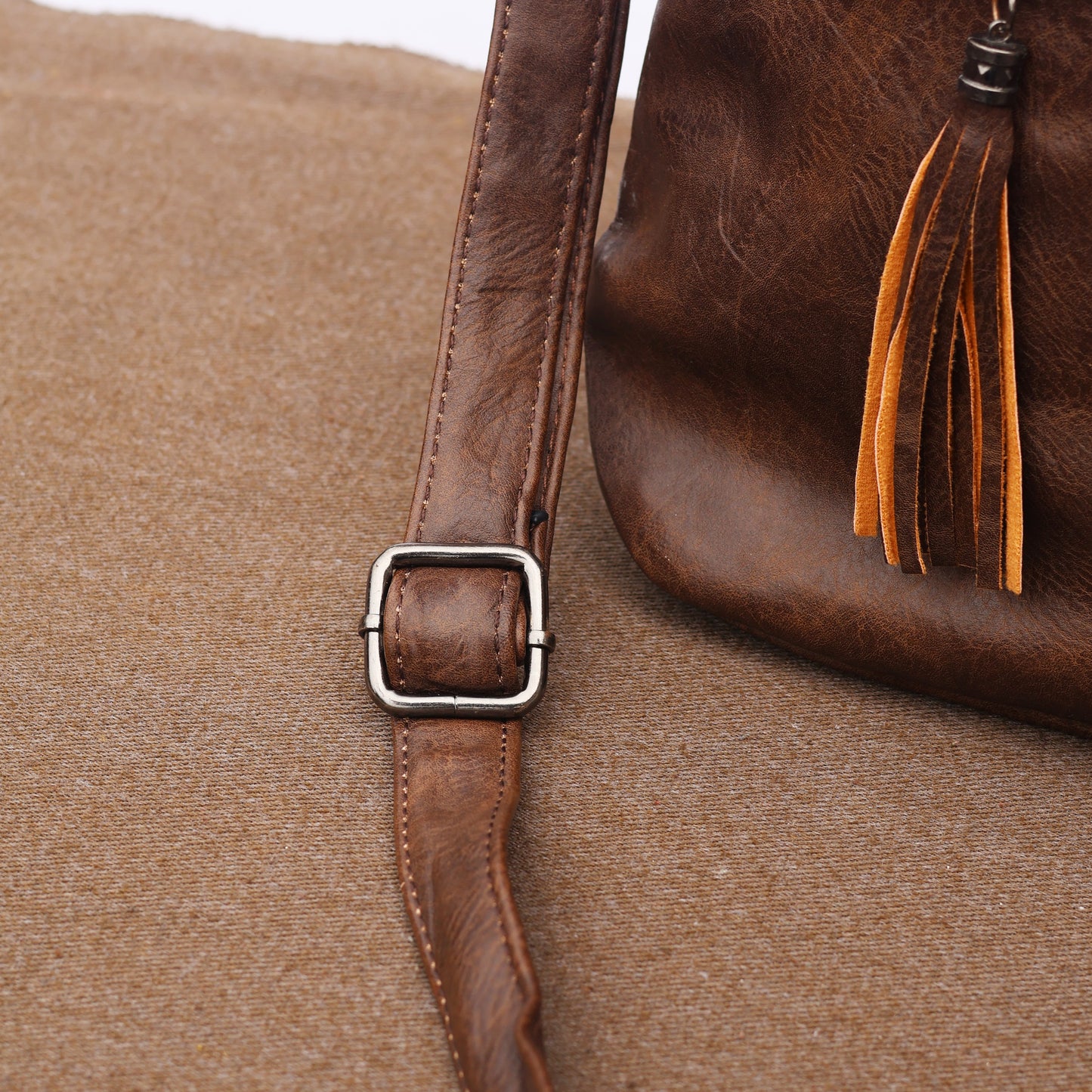 Vintage Brown Faux Leather Crossbody Bag with Tassel Detail