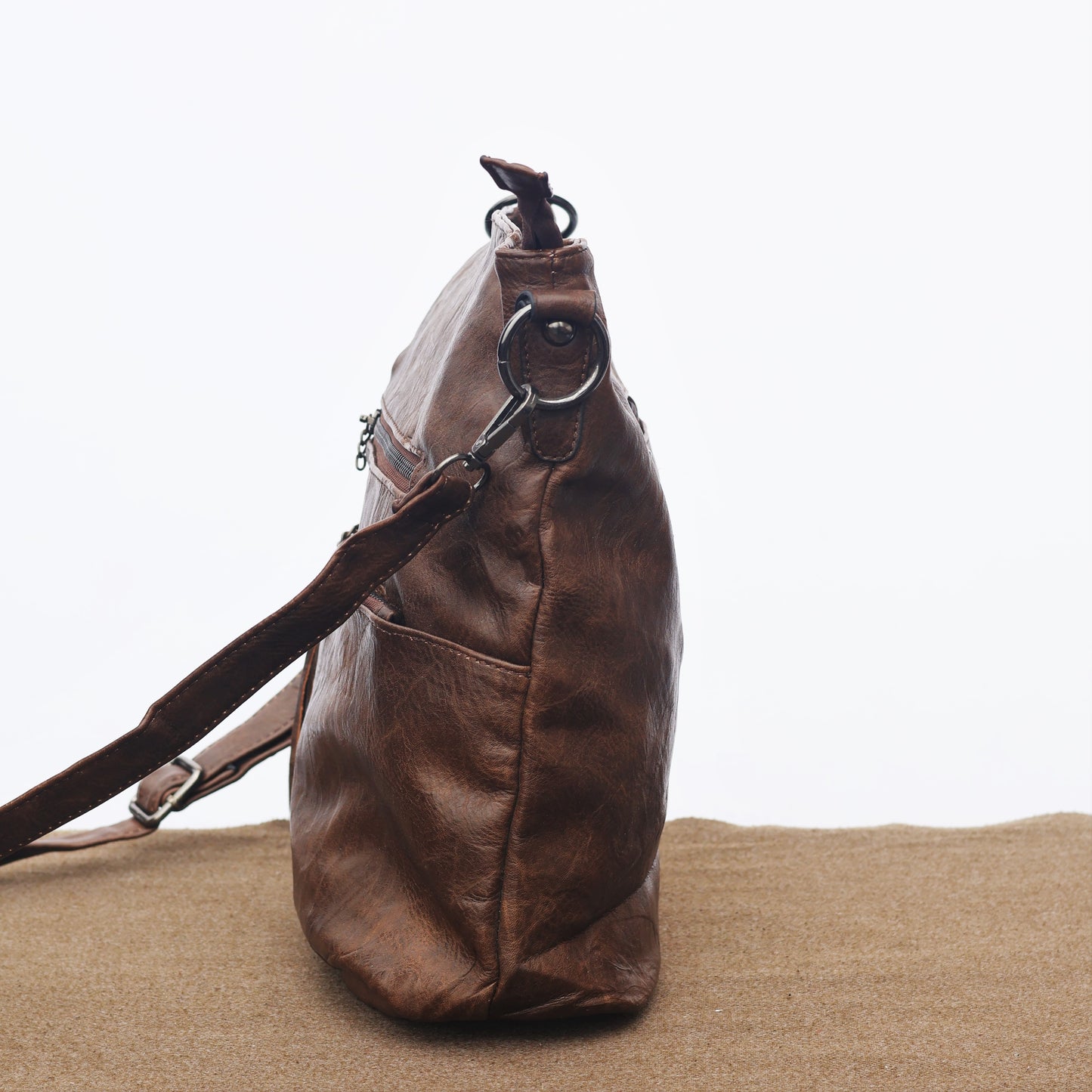 Vintage Brown Faux Leather Crossbody Bag with Tassel Detail