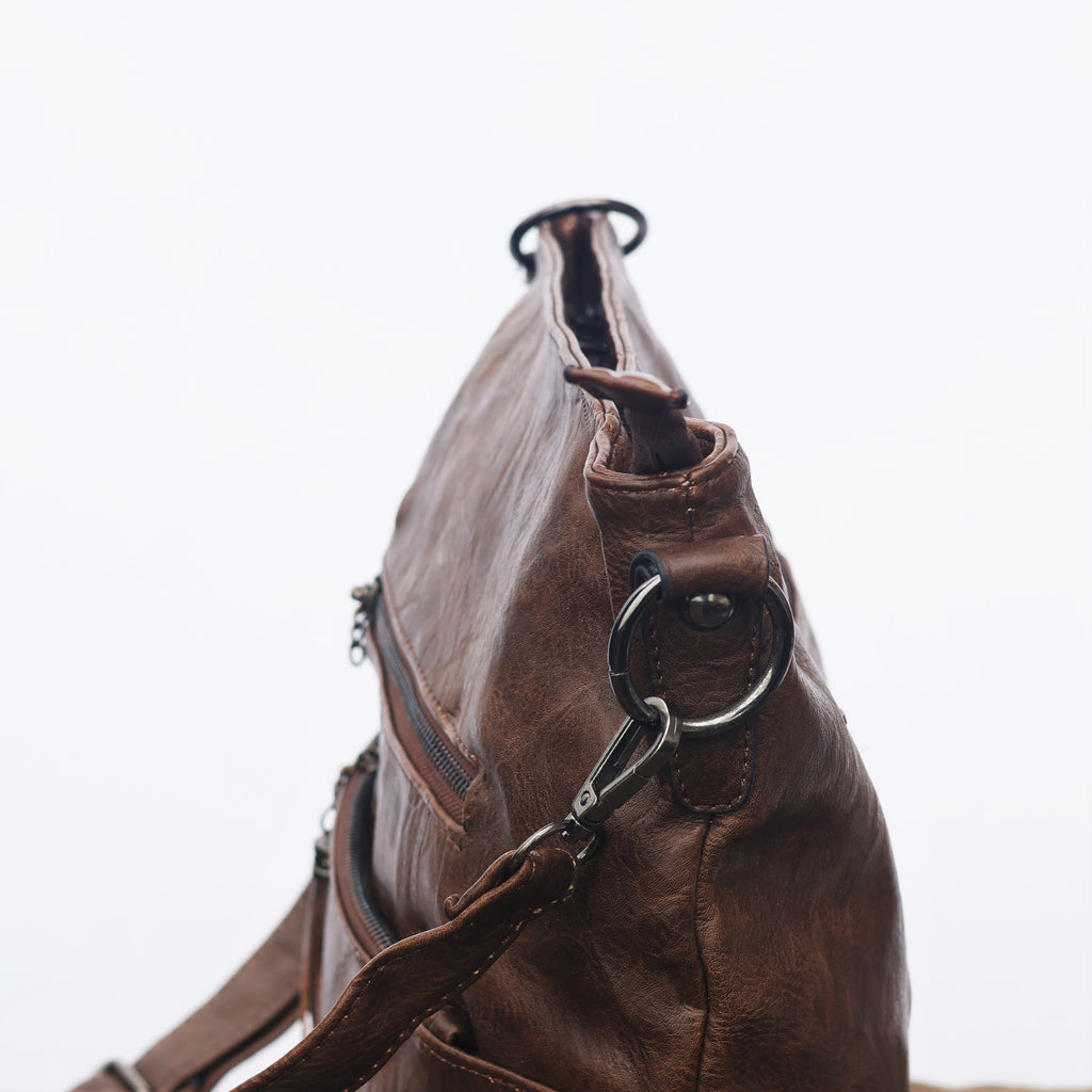 Vintage Brown Faux Leather Crossbody Bag with Tassel Detail