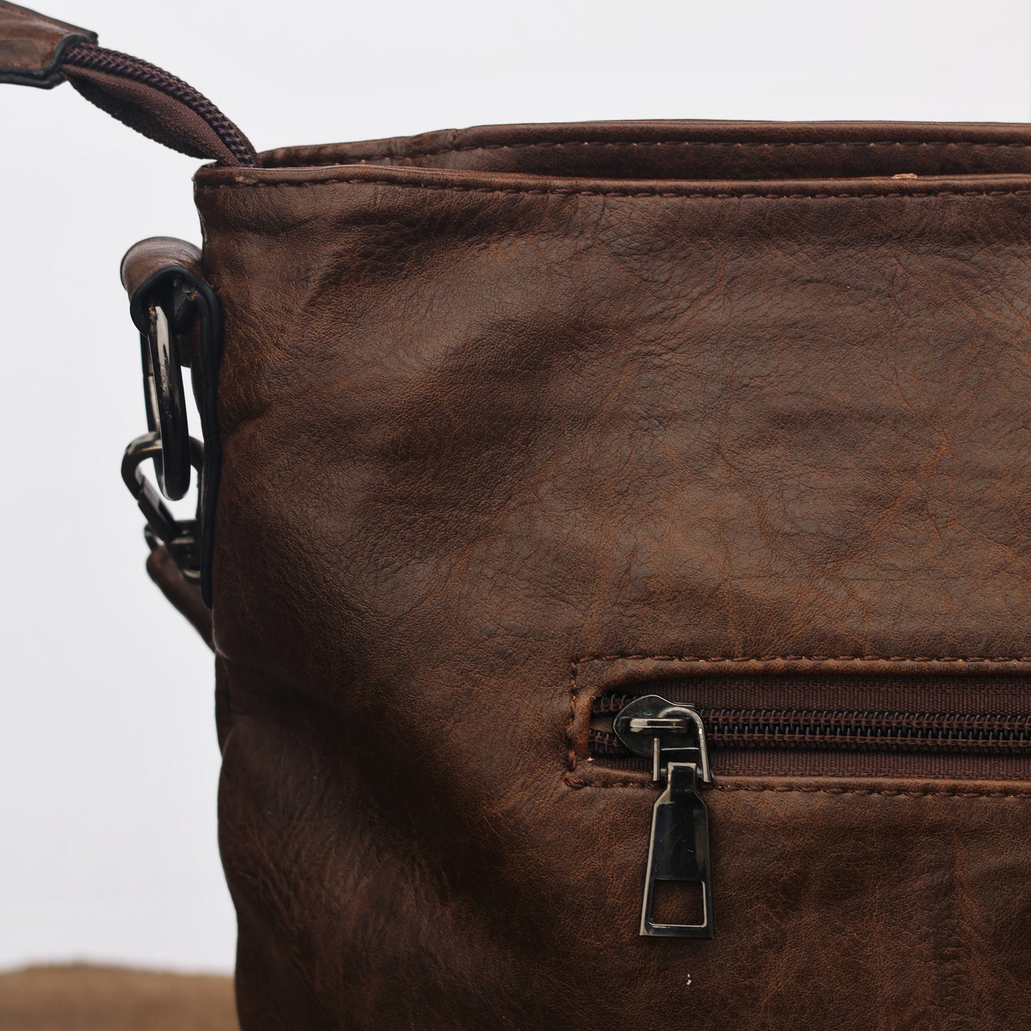 Vintage Brown Faux Leather Crossbody Bag with Tassel Detail