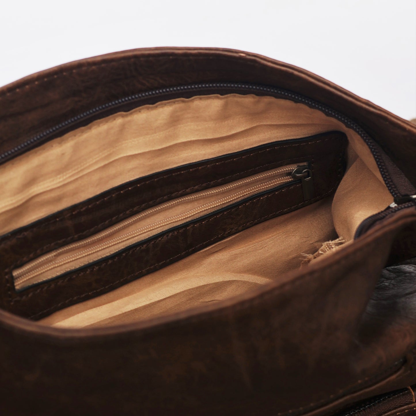 Vintage Brown Faux Leather Crossbody Bag with Tassel Detail