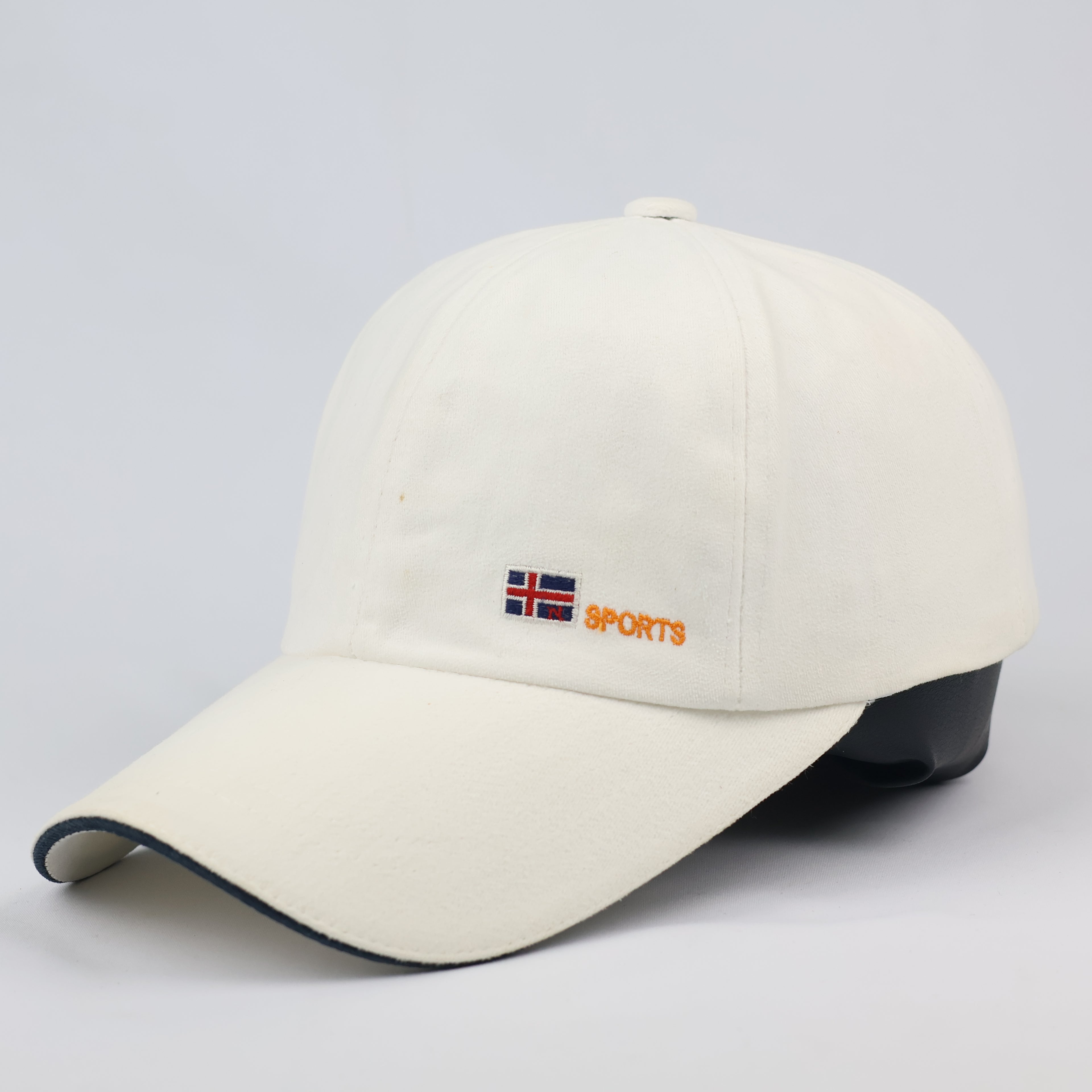 Vintage Cream Sports Cap with Flag Embroidery - Adjustable - Size 56-58cm