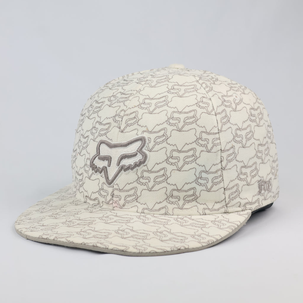 Fox Racing All-Over Print Logo Flat Brim Cap | Cream Monogram Fitted Hat