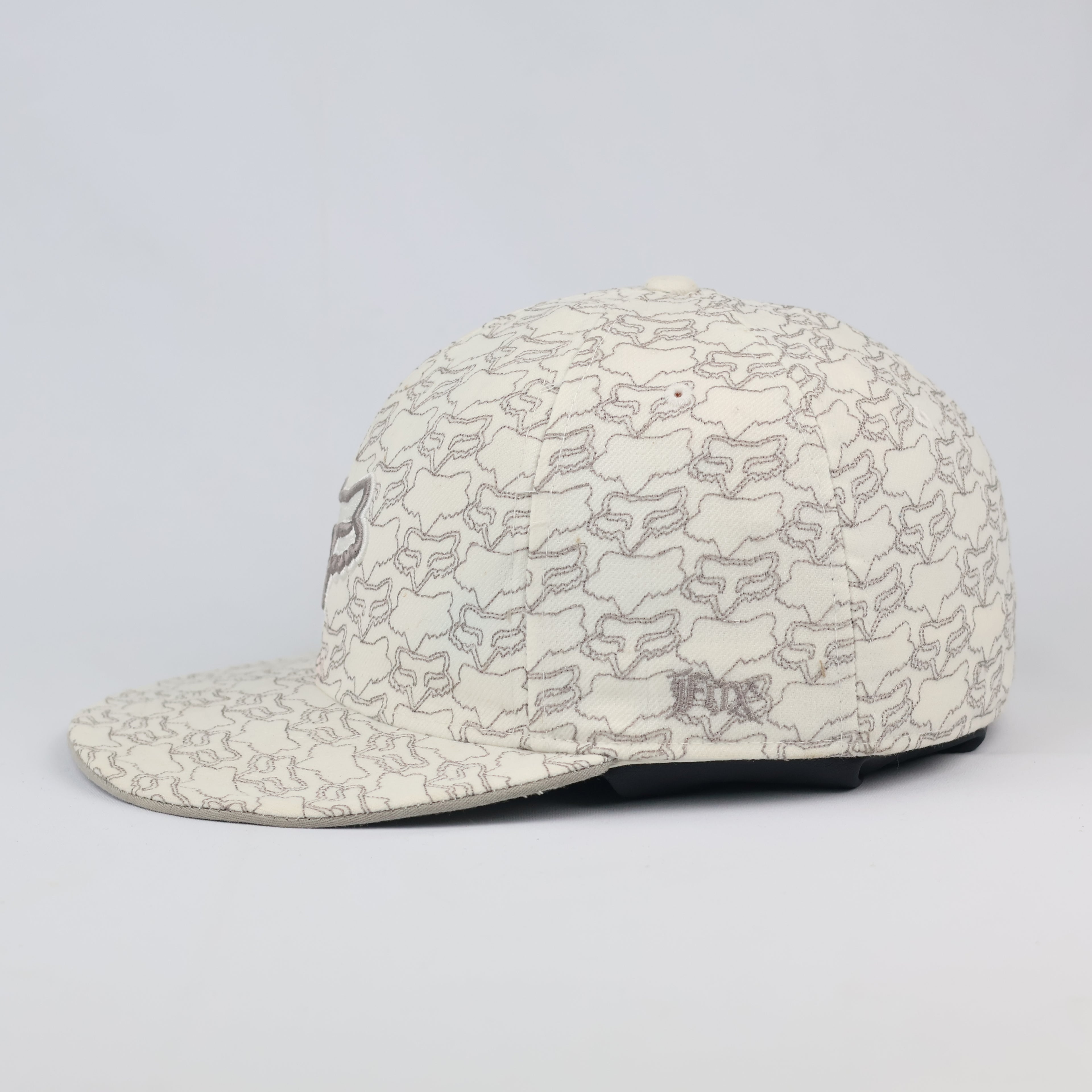Fox Racing All-Over Print Logo Flat Brim Cap | Cream Monogram Fitted Hat