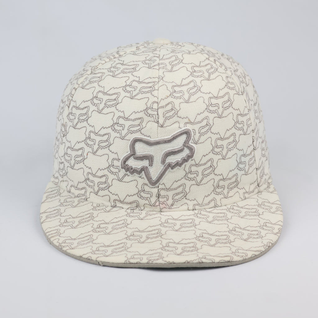 Fox Racing All-Over Print Logo Flat Brim Cap | Cream Monogram Fitted Hat