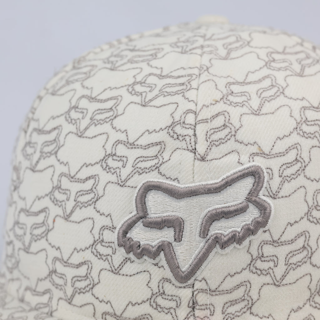 Fox Racing All-Over Print Logo Flat Brim Cap | Cream Monogram Fitted Hat