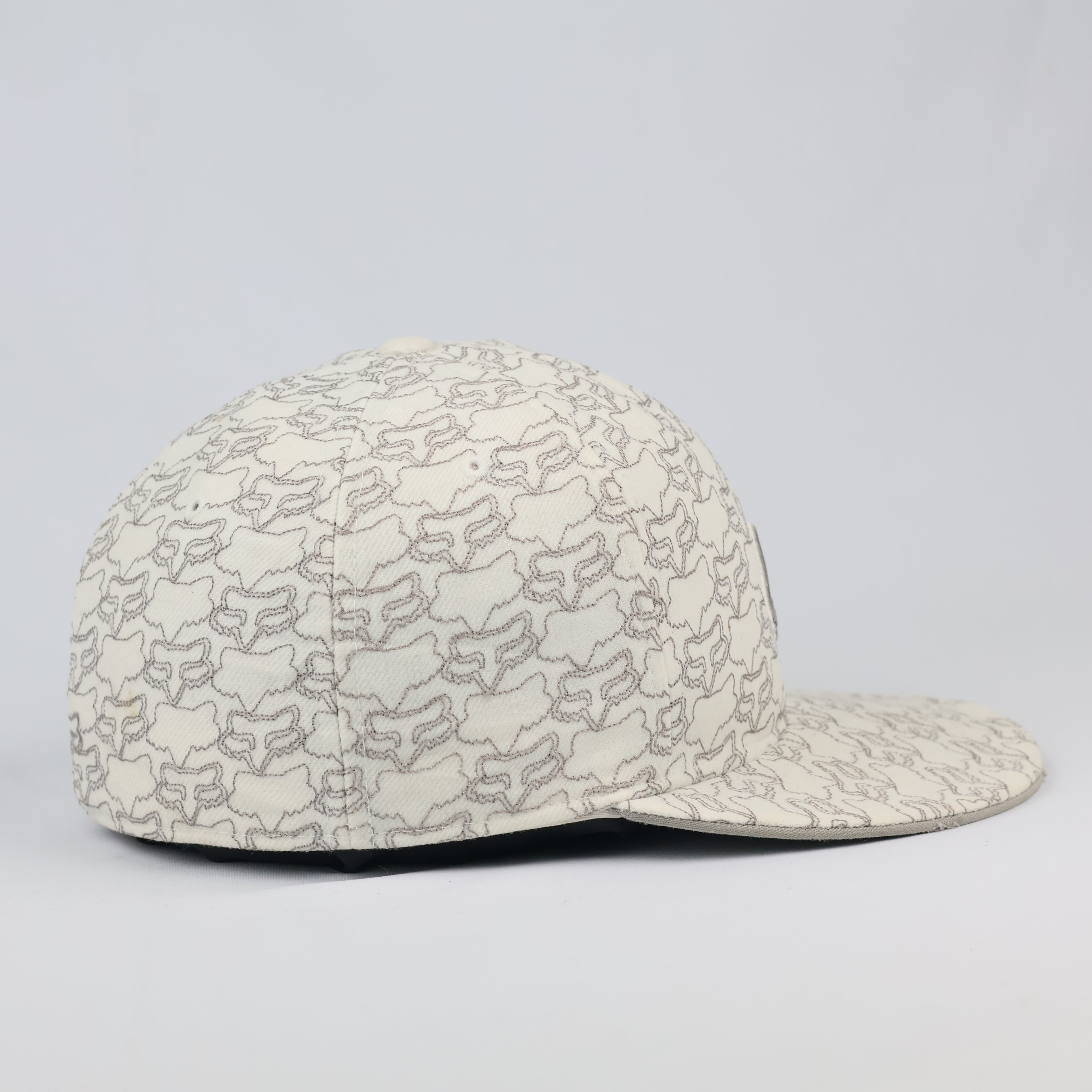 Fox Racing All-Over Print Logo Flat Brim Cap | Cream Monogram Fitted Hat