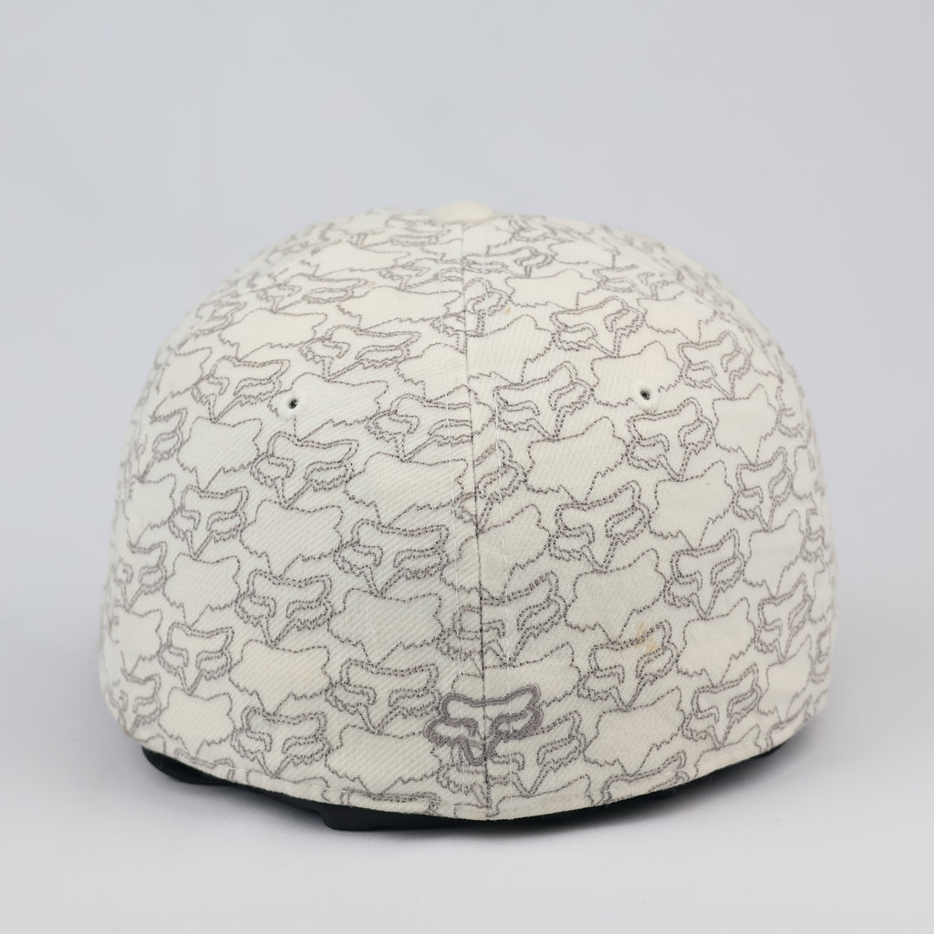Fox Racing All-Over Print Logo Flat Brim Cap | Cream Monogram Fitted Hat