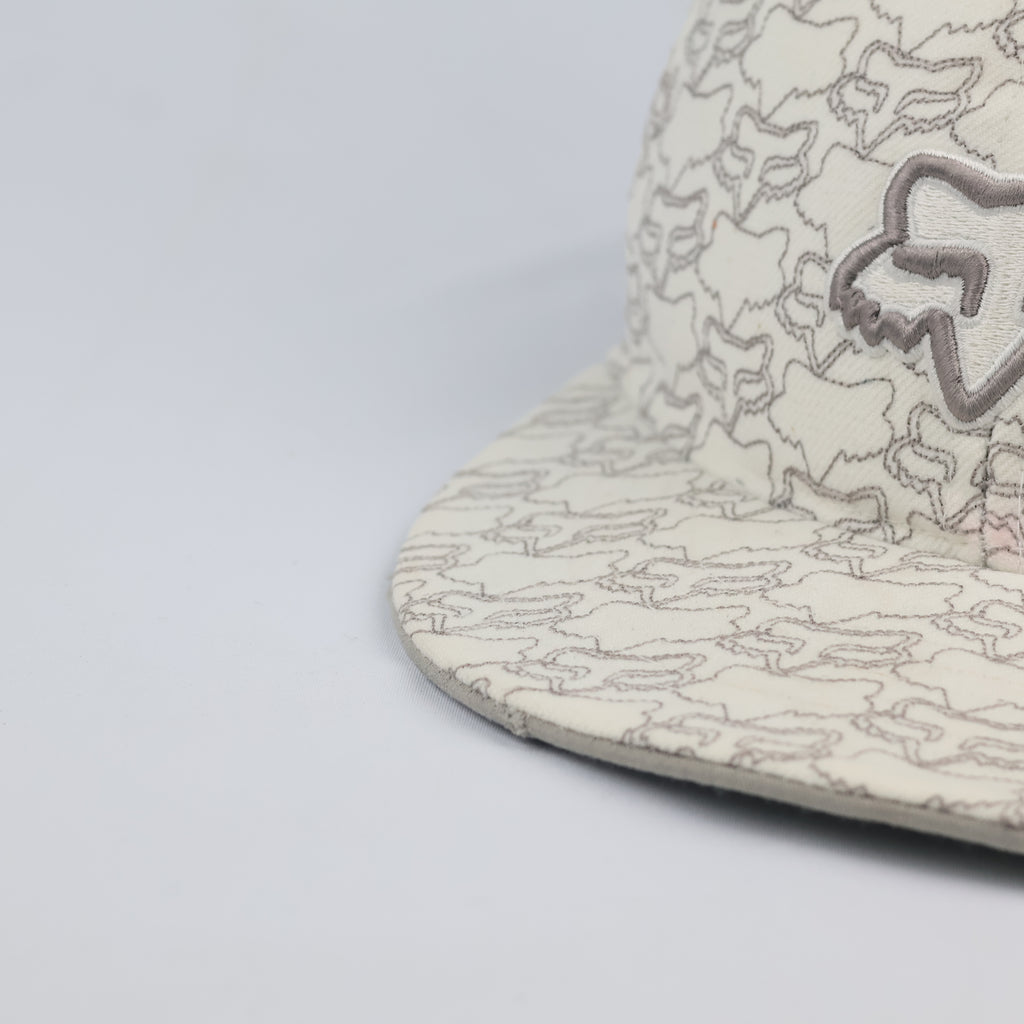 Fox Racing All-Over Print Logo Flat Brim Cap | Cream Monogram Fitted Hat