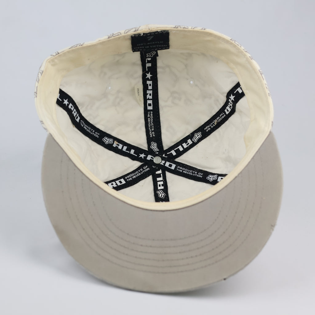 Fox Racing All-Over Print Logo Flat Brim Cap | Cream Monogram Fitted Hat